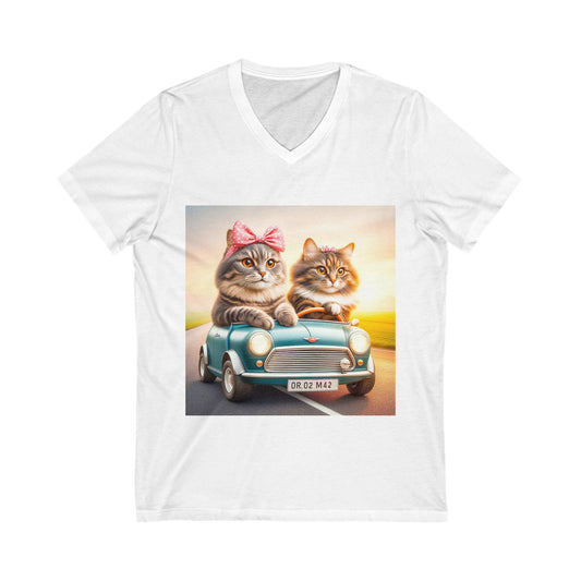 Wacky Domestic Cat Unisex Jersey Short Sleeve V-Neck Tee
