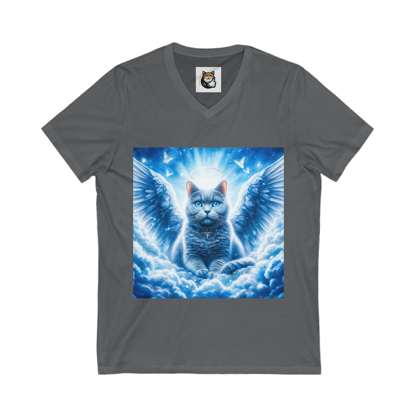 Russian Blue Cat blue clouds V-Neck Tee
