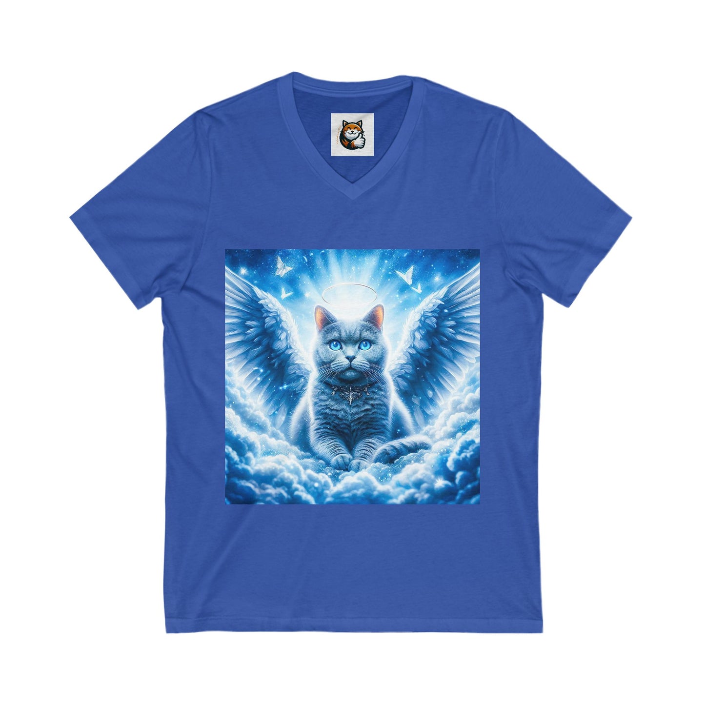 Russian Blue Cat blue clouds V-Neck Tee