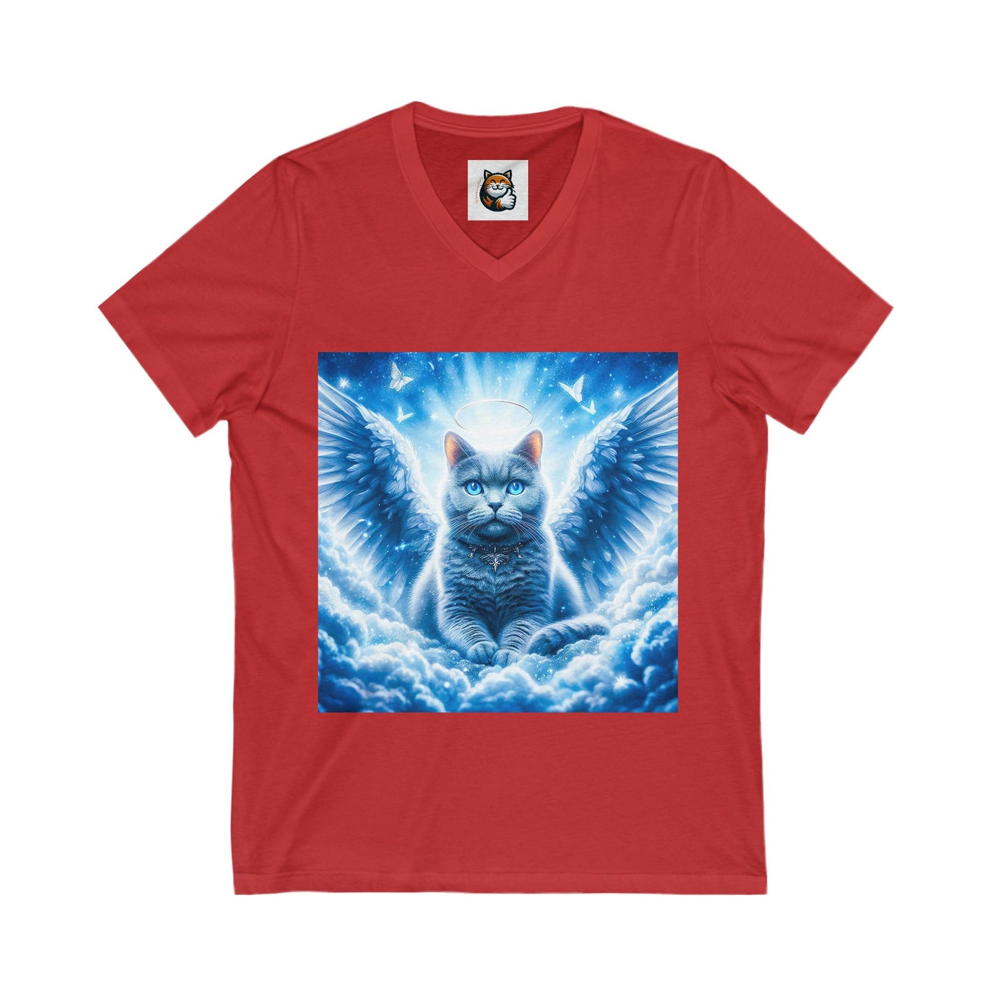 Russian Blue Cat blue clouds V-Neck Tee