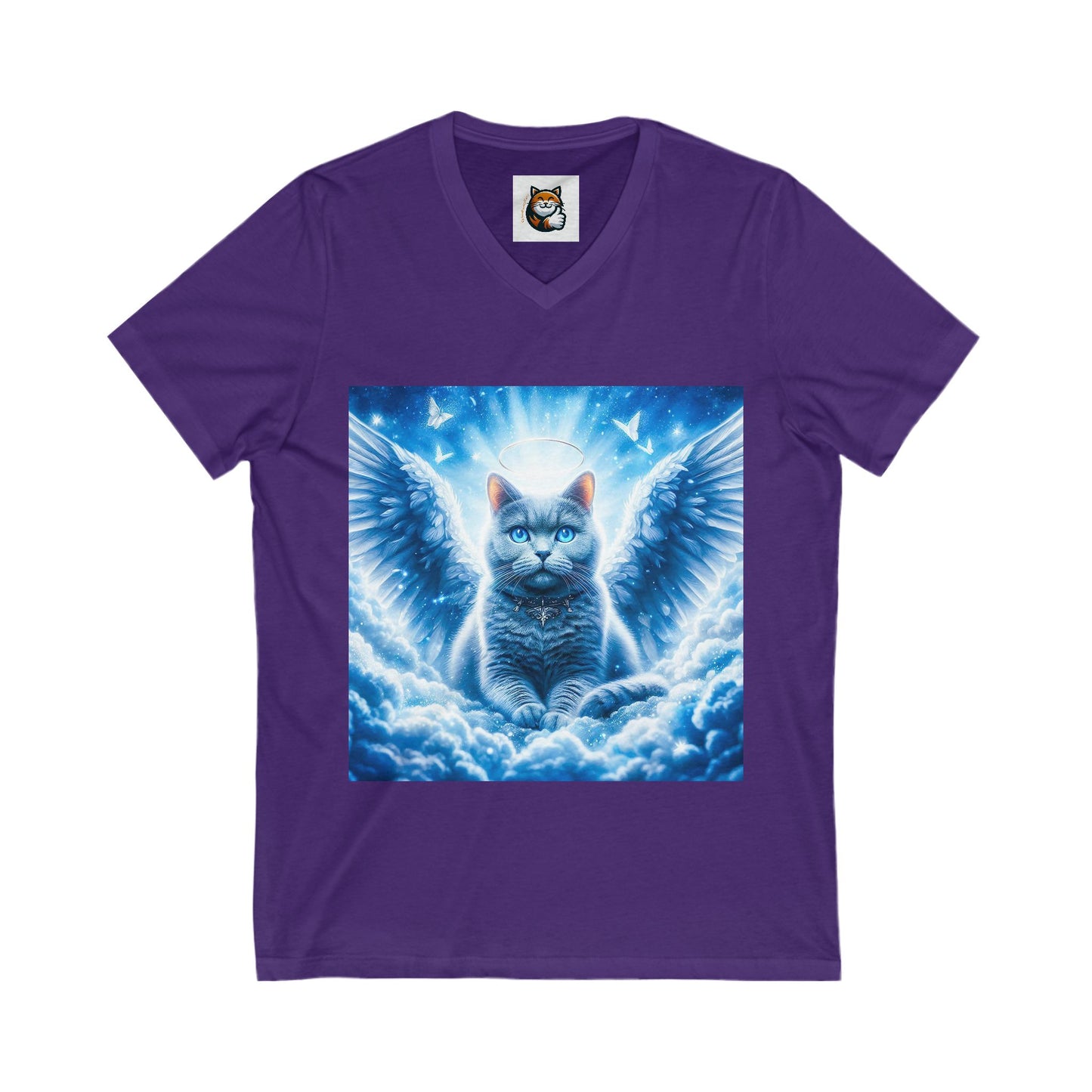 Russian Blue Cat blue clouds V-Neck Tee
