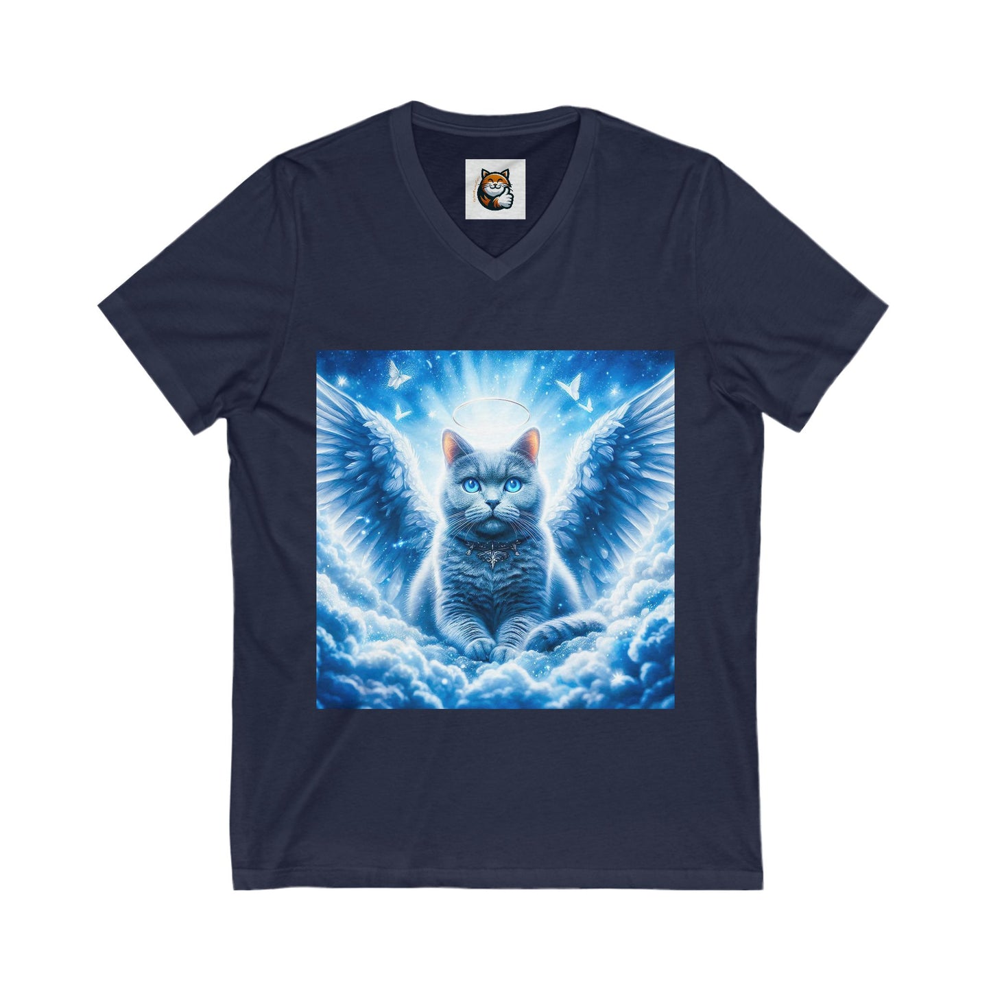 Russian Blue Cat blue clouds V-Neck Tee