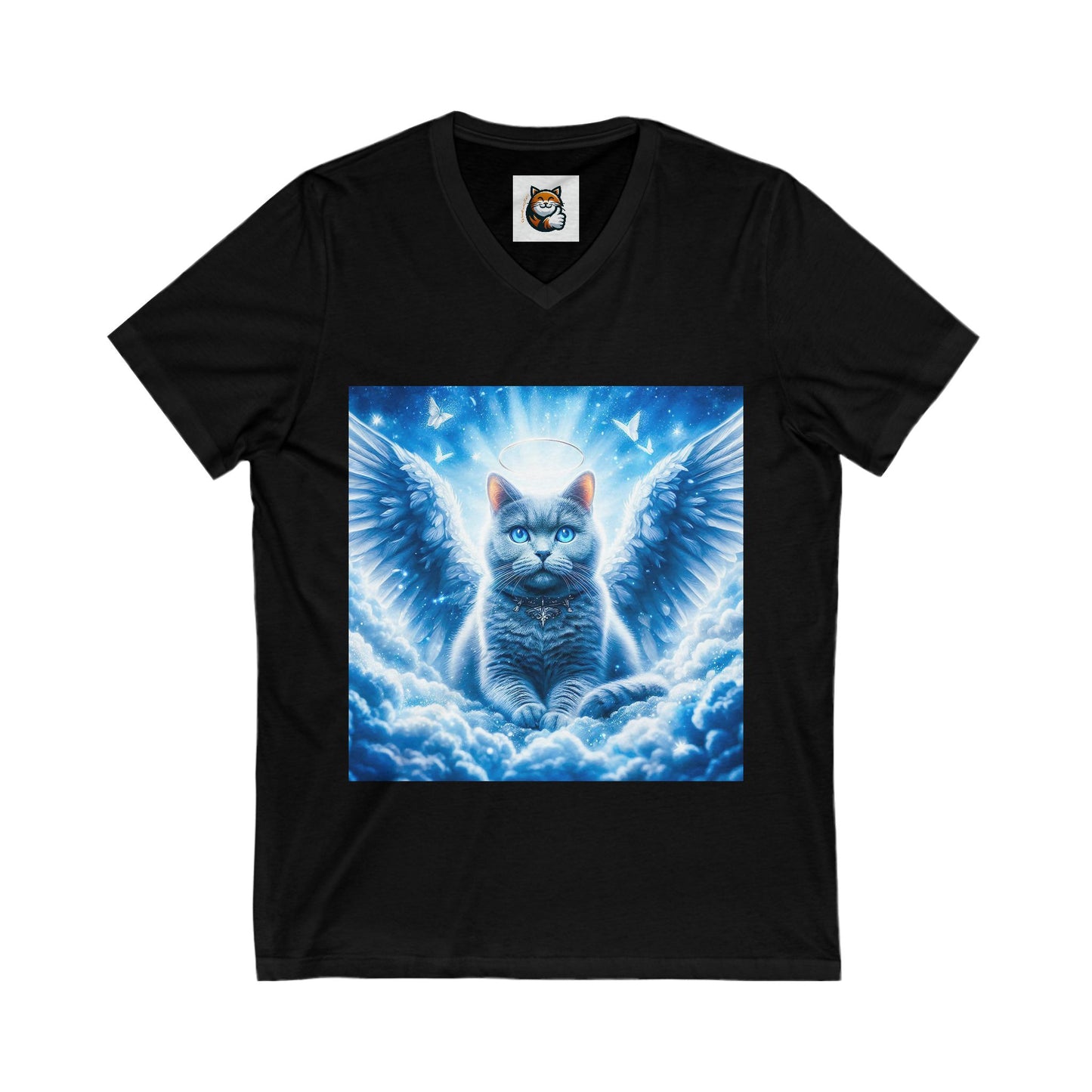 Russian Blue Cat blue clouds V-Neck Tee