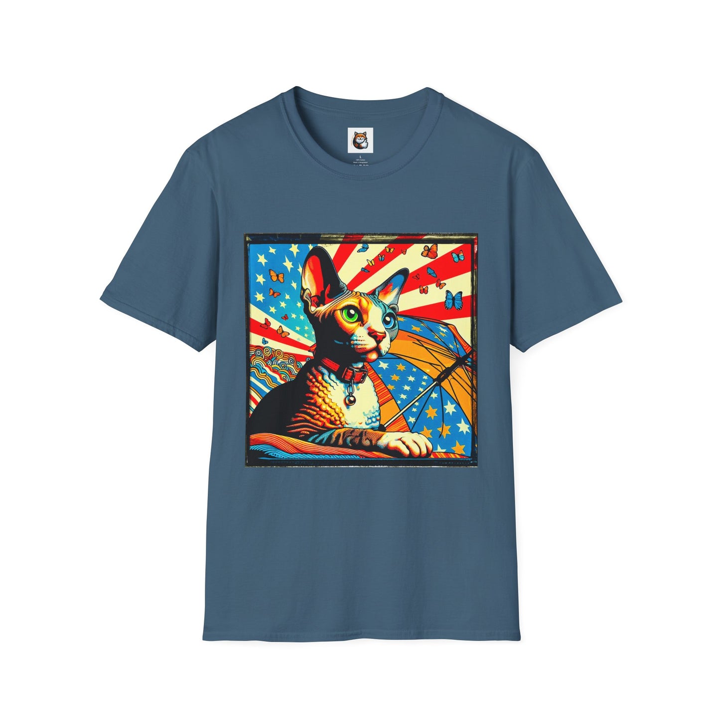 Devon Rex Cat American flag  Softstyle T-Shirt