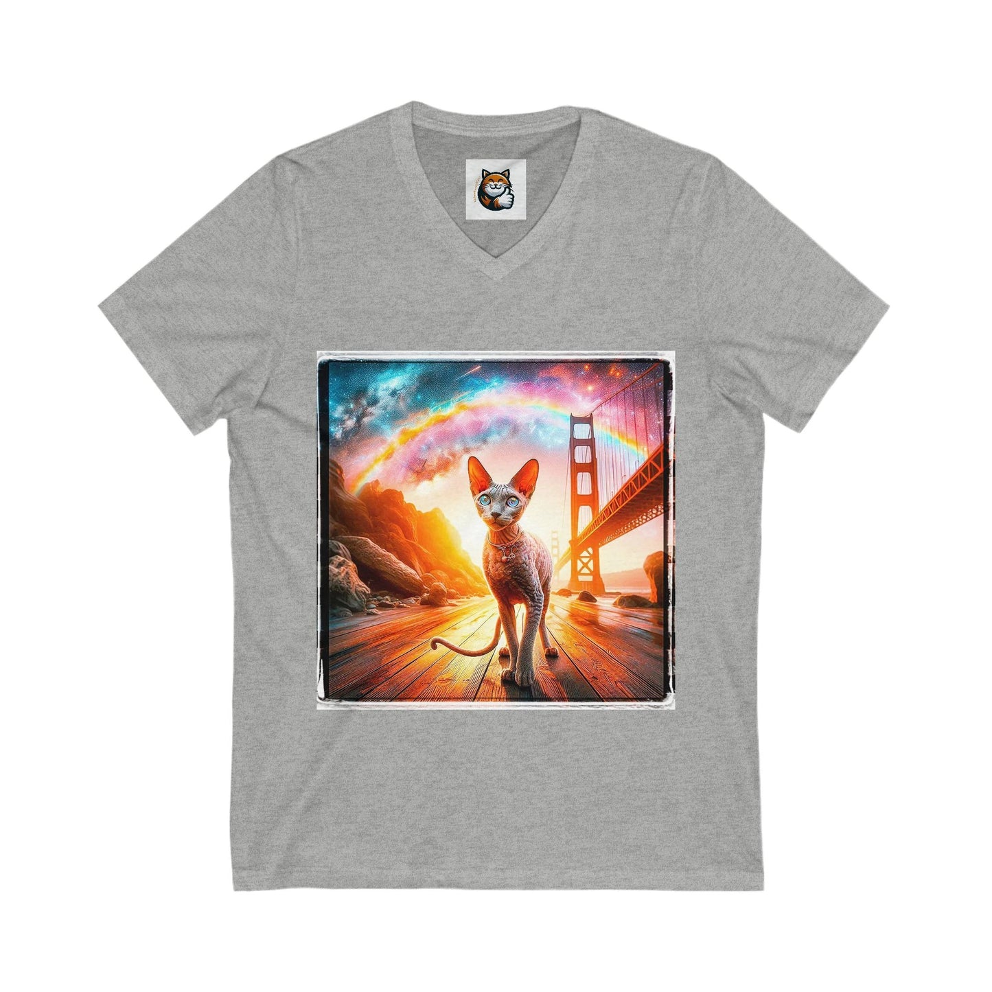 Cornish Rex Cat Unisex Jersey Short Sleeve V-Neck Tee by Printify