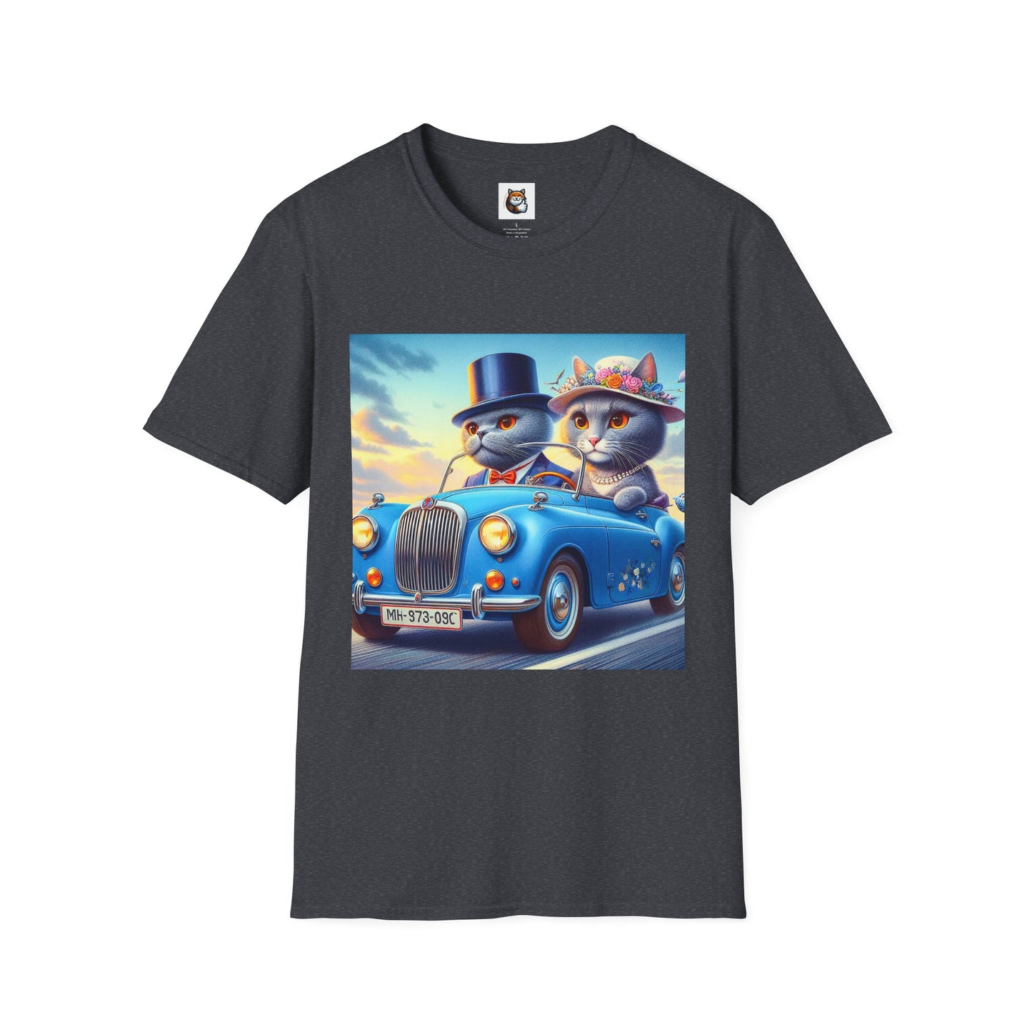 Russian Blue Cat driving couple  T-Shirt