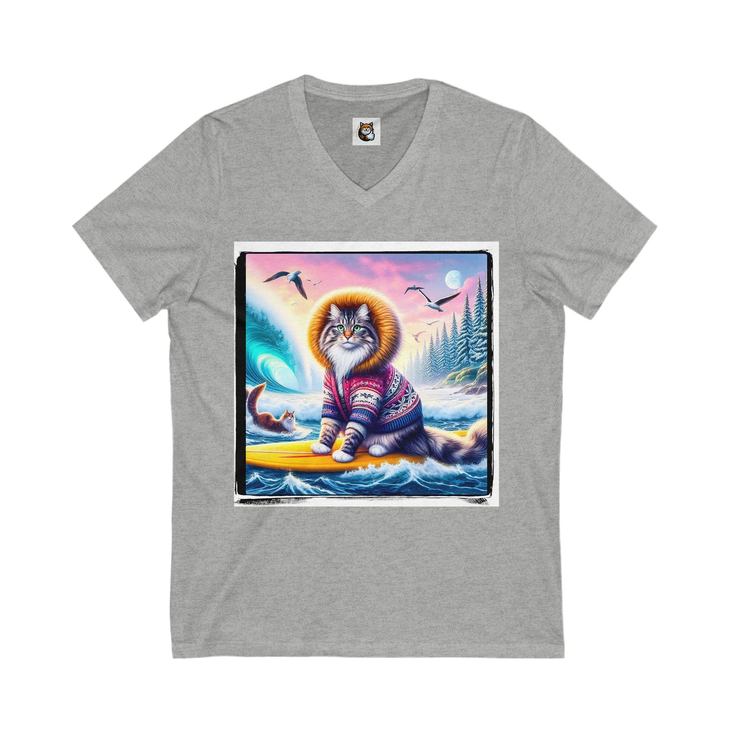 Norwegian Forest Cat Unisex Jersey Short Sleeve V-Neck Tee