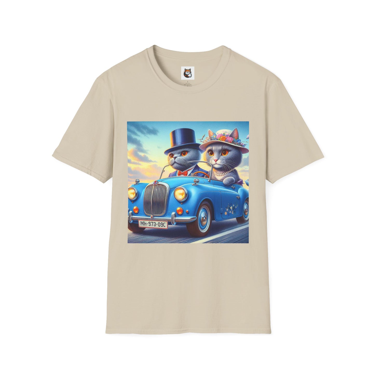 Russian Blue Cat driving couple  T-Shirt