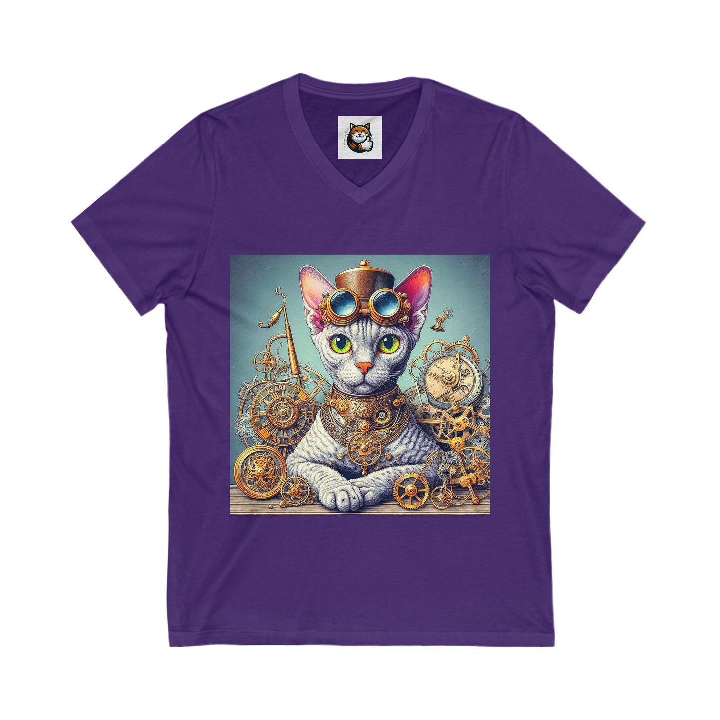 Devon Rex Cat steam punk Jersey Short Sleeve V-Neck Tee