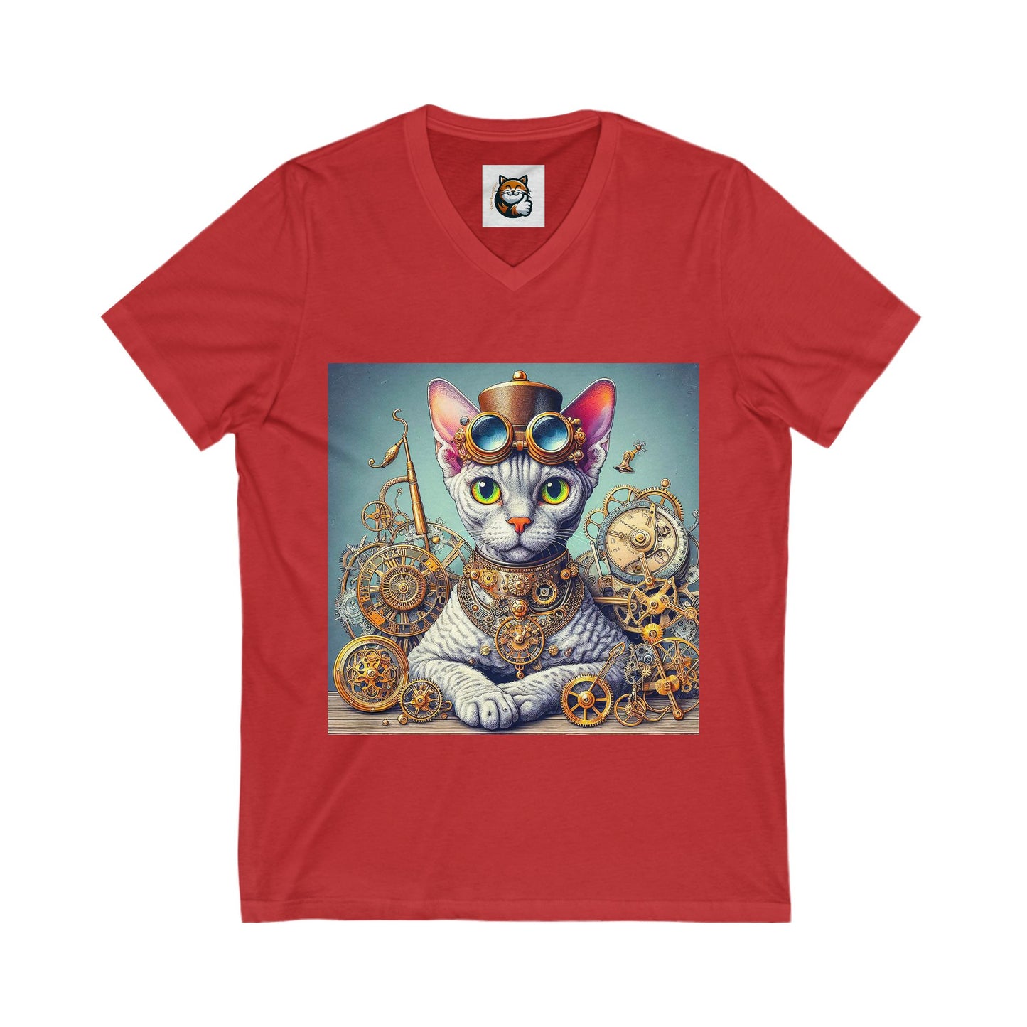 Devon Rex Cat steam punk Jersey Short Sleeve V-Neck Tee