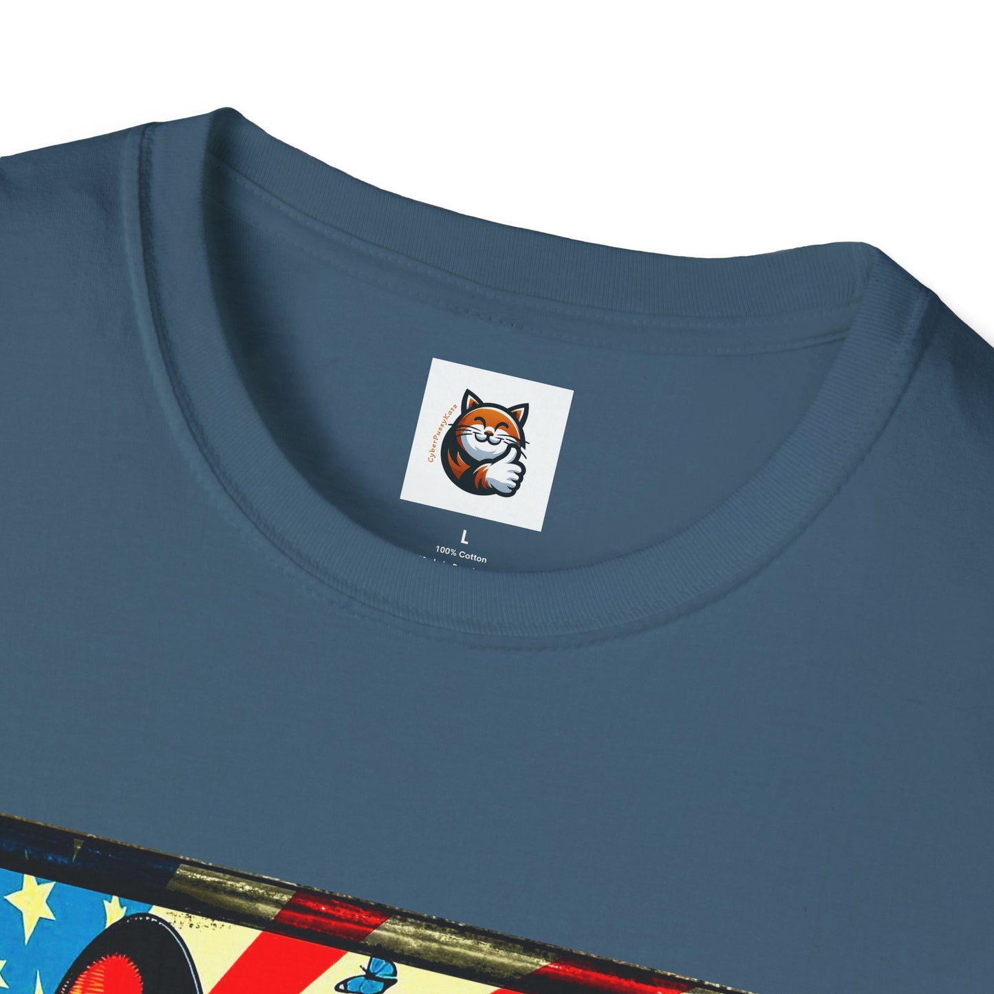 Devon Rex Cat American flag  Softstyle T-Shirt