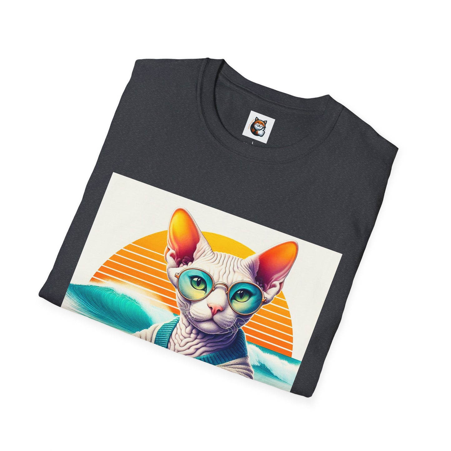Devon Rex Cat surfing beauty  Softstyle T-Shirt