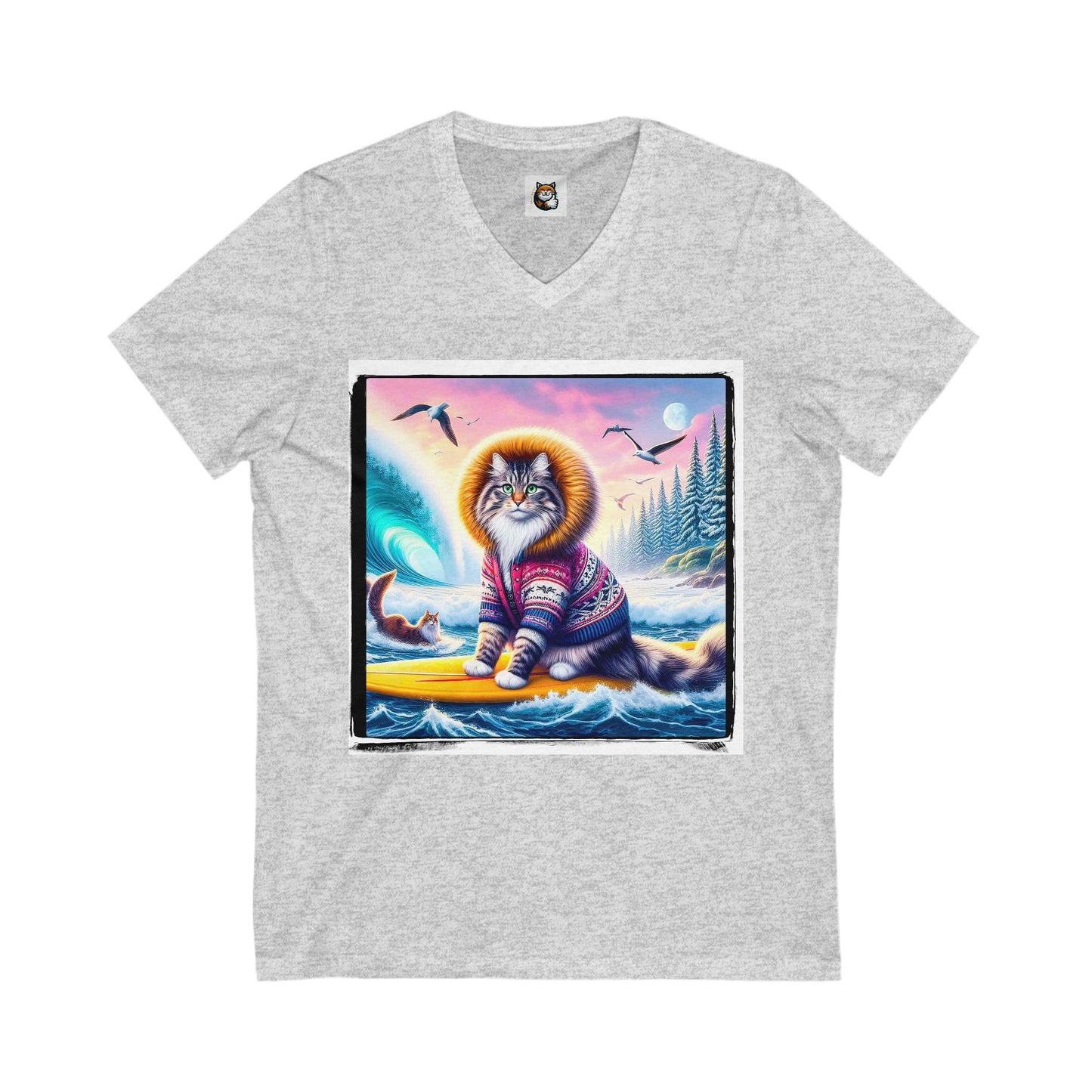 Norwegian Forest Cat Unisex Jersey Short Sleeve V-Neck Tee