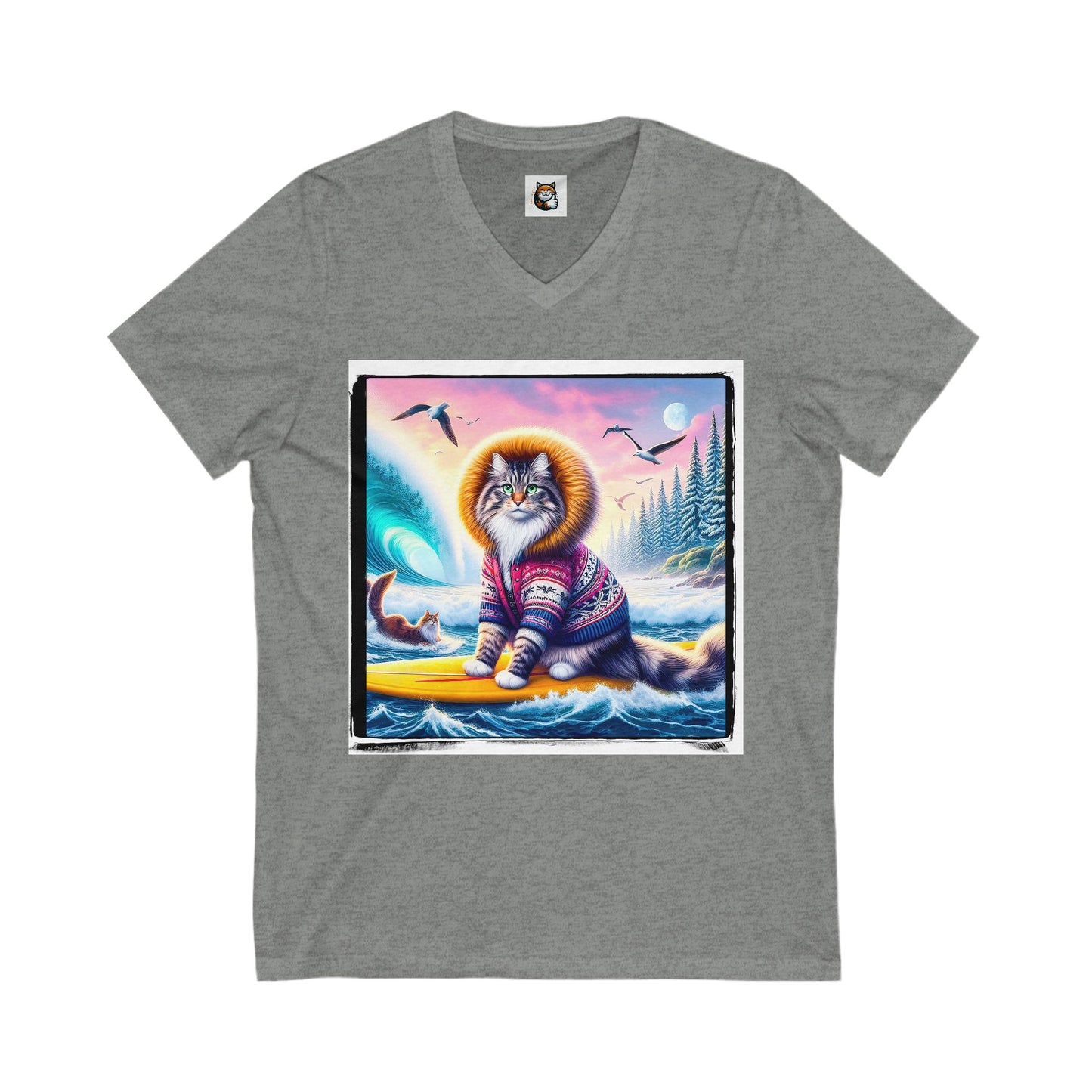Norwegian Forest Cat Unisex Jersey Short Sleeve V-Neck Tee