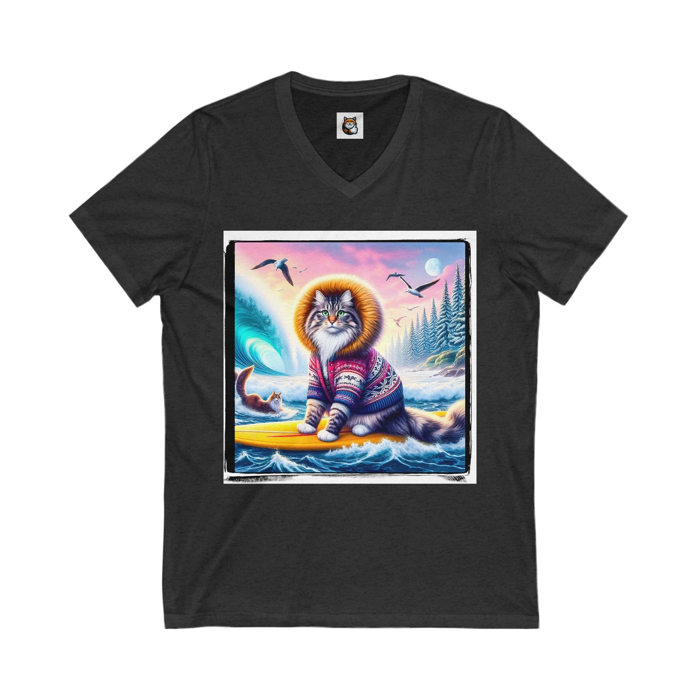 Norwegian Forest Cat Unisex Jersey Short Sleeve V-Neck Tee