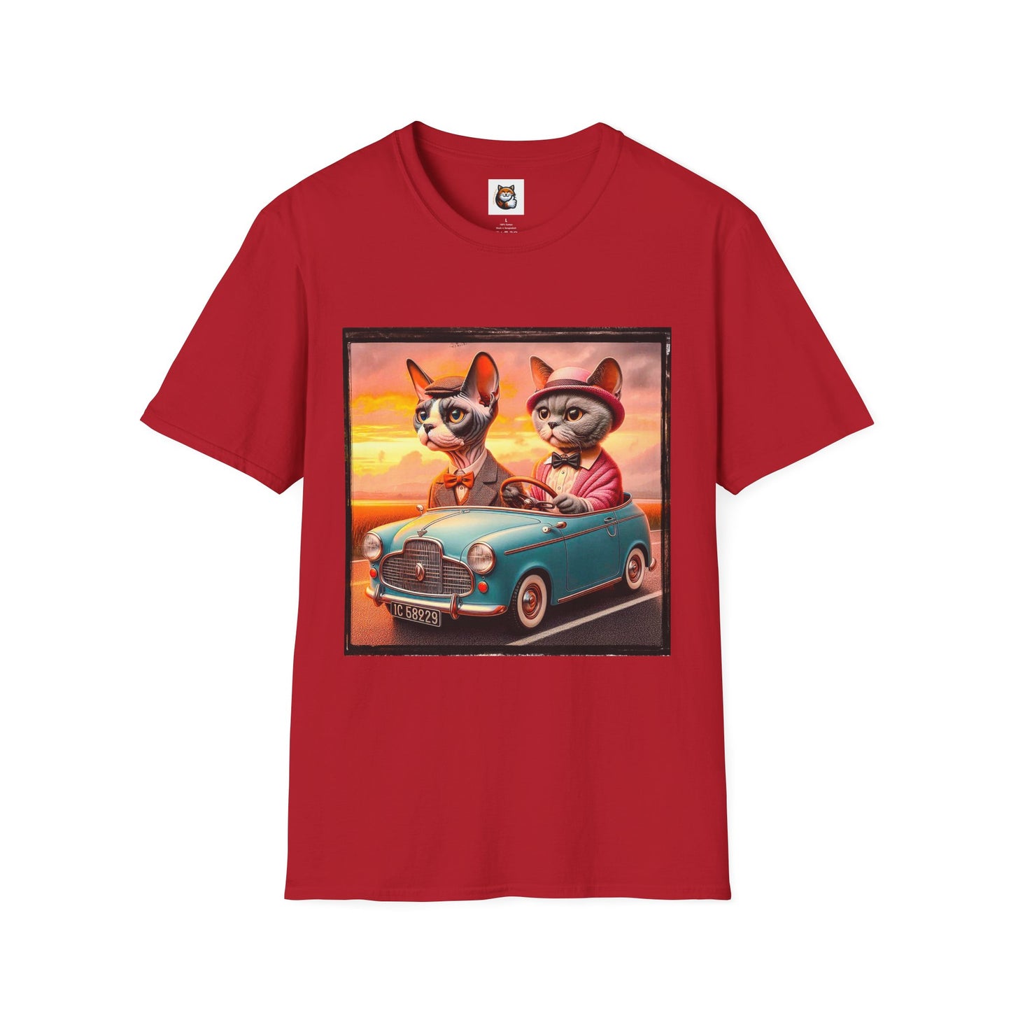 Wacky Devon Rex driving Unisex Softstyle T-Shirt