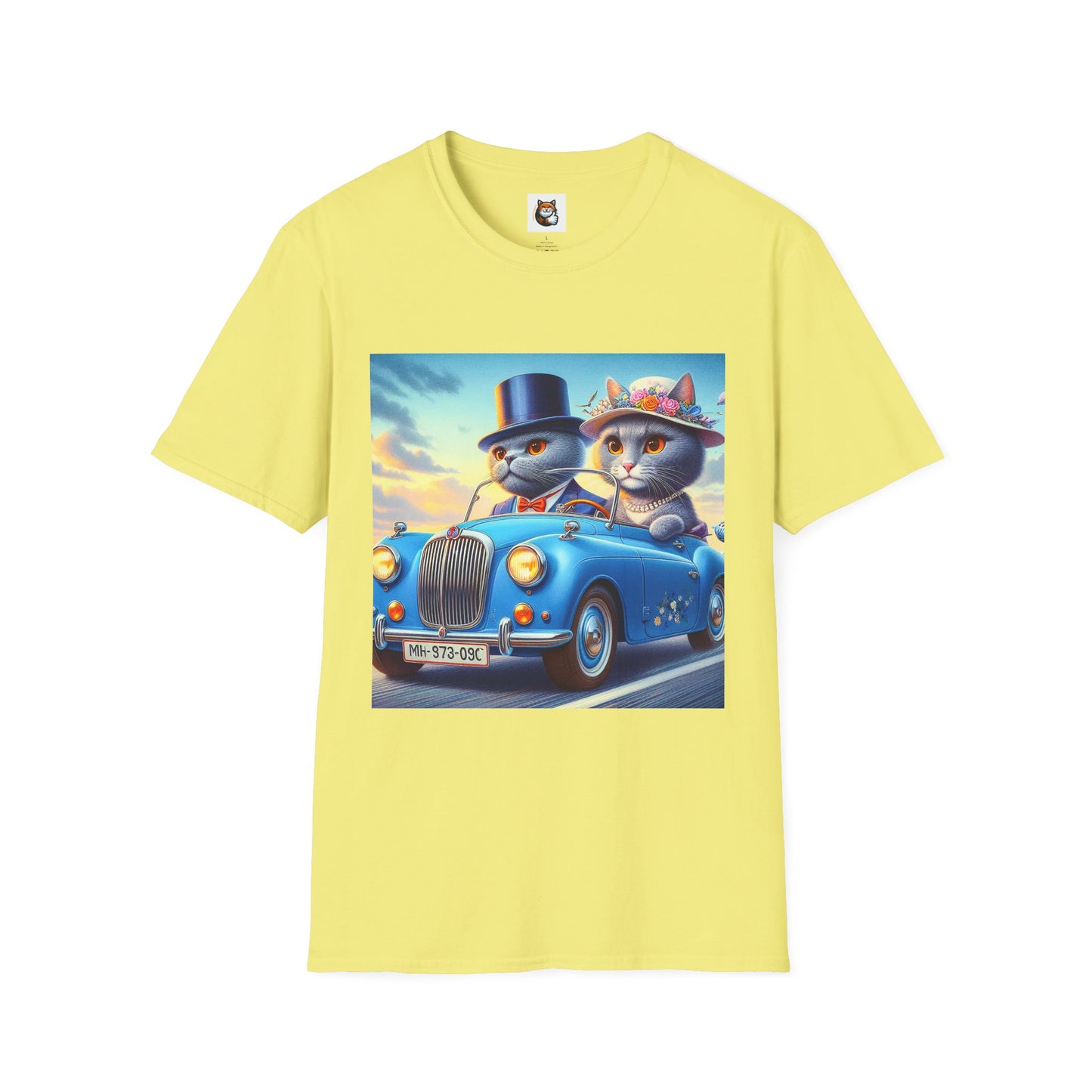 Russian Blue Cat driving couple  T-Shirt
