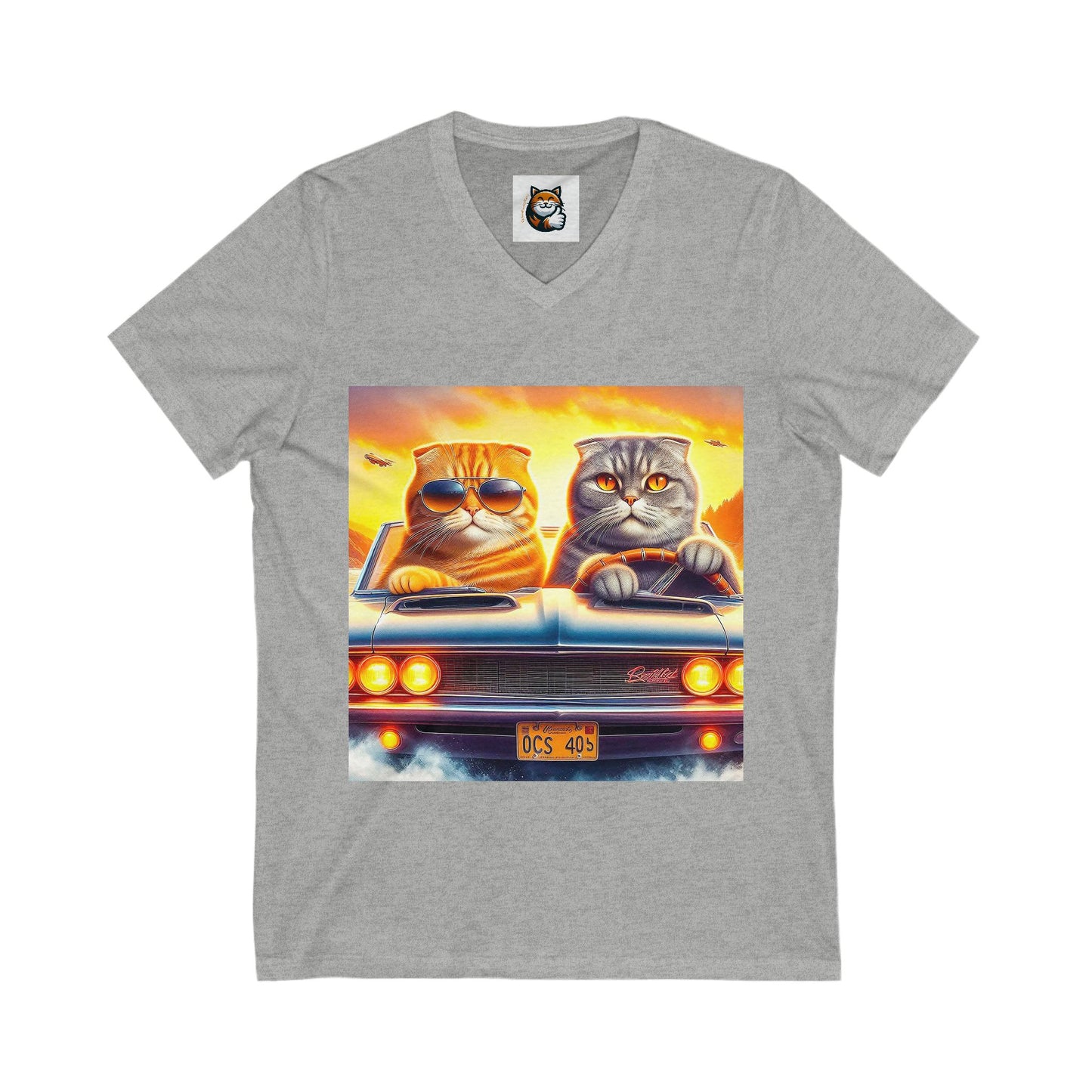 Scottish Fold Cat Friebds drivibg V-Neck Tee