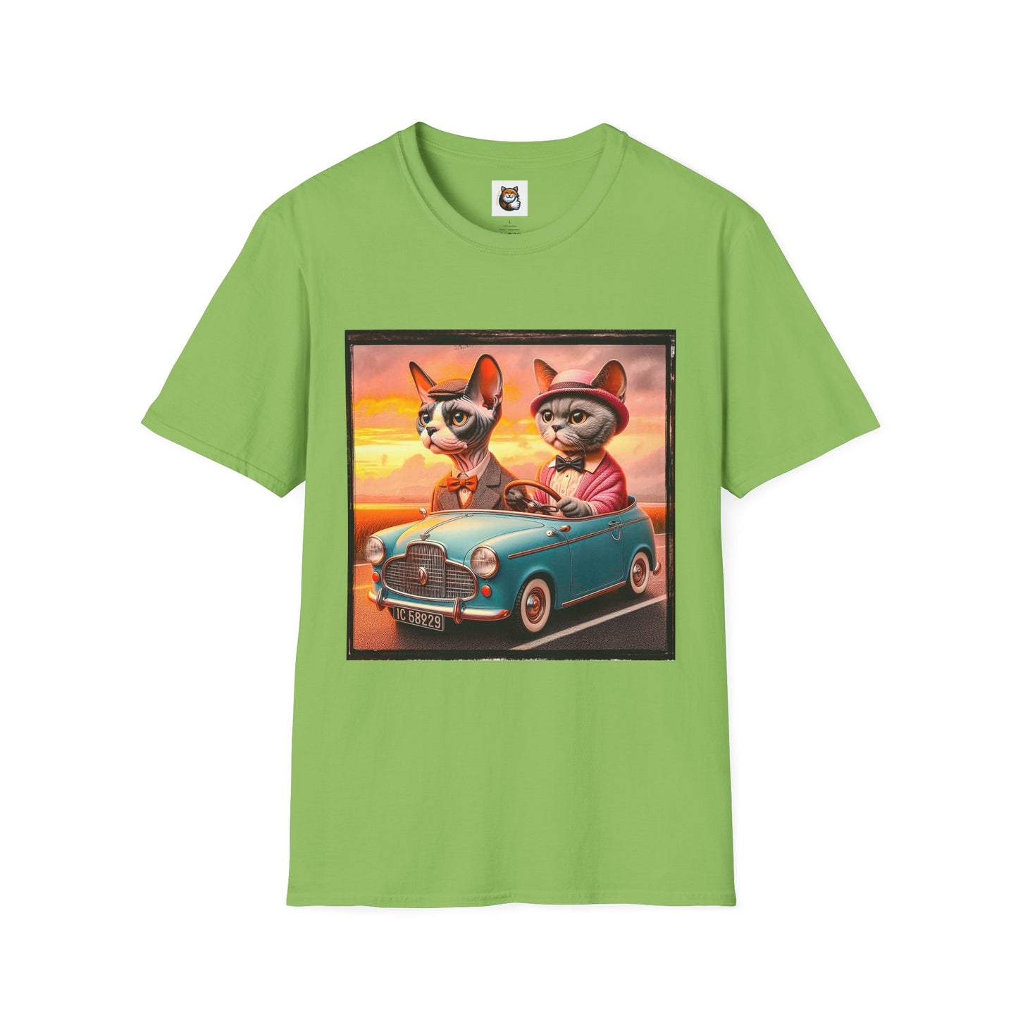 Wacky Devon Rex driving Unisex Softstyle T-Shirt