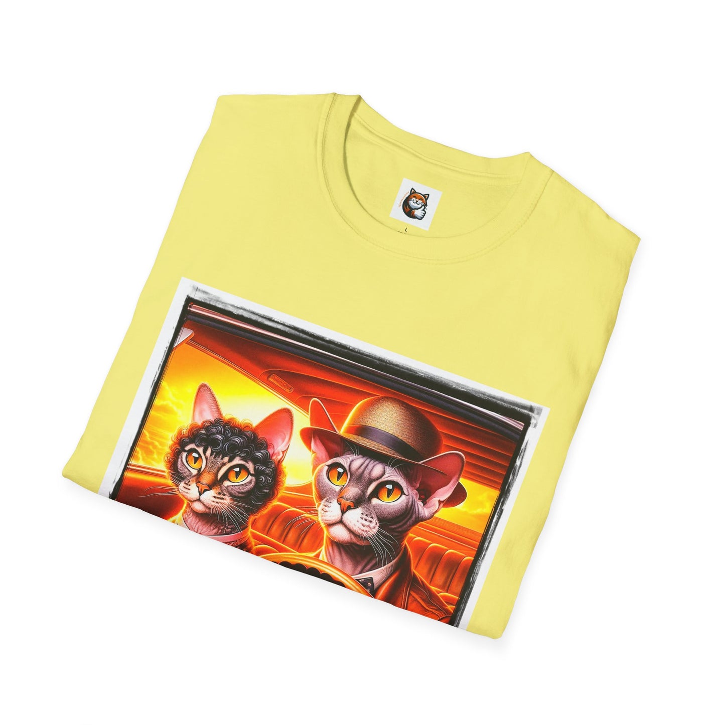 Wacky  Devon Rex couple driving  Unisex Softstyle T-Shirt