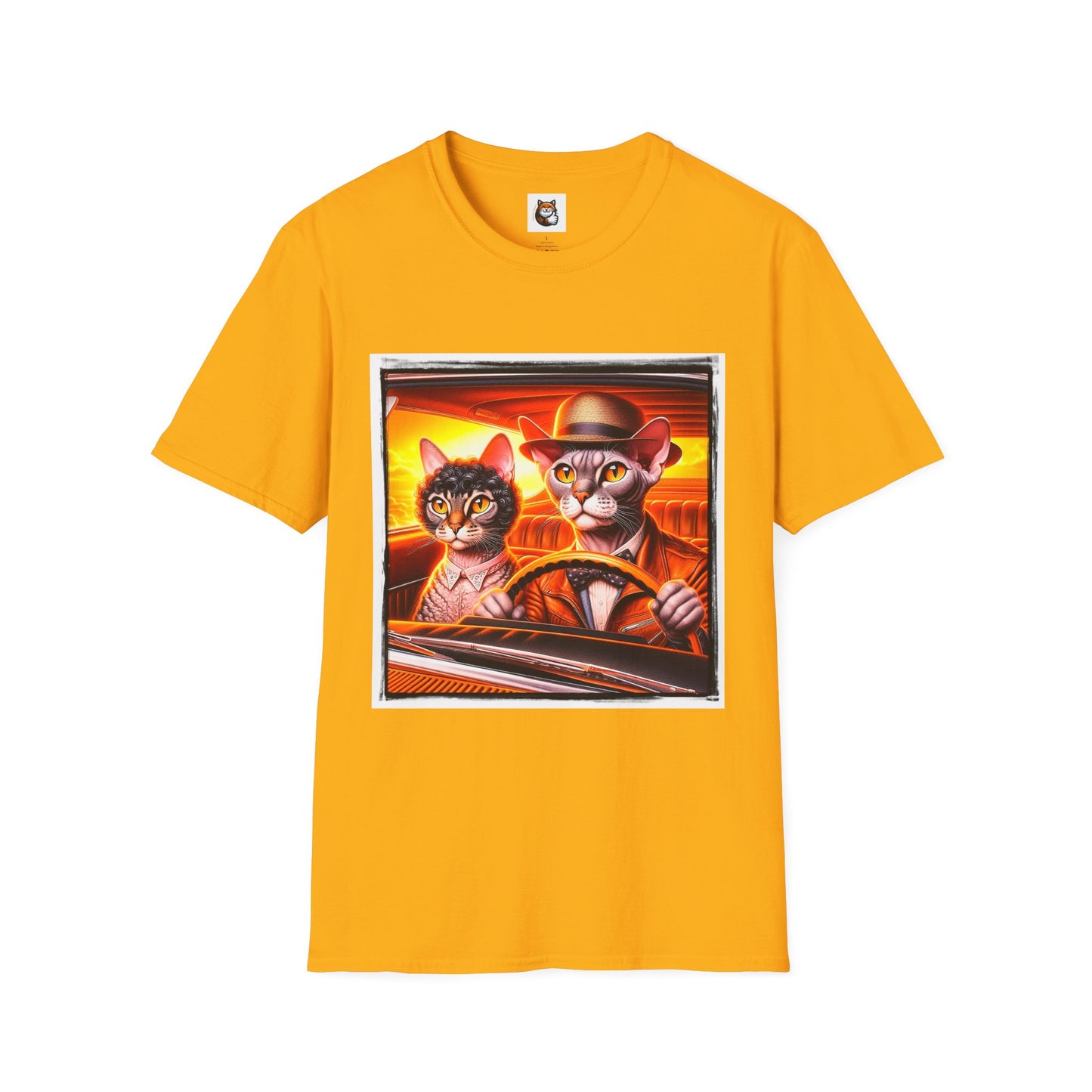 Wacky  Devon Rex couple driving  Unisex Softstyle T-Shirt