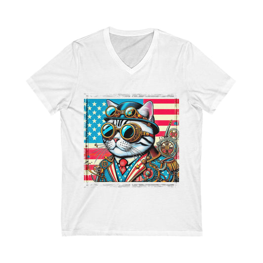 American Shorthair steam punk Jersey Short Sleeve V-Neck Tee