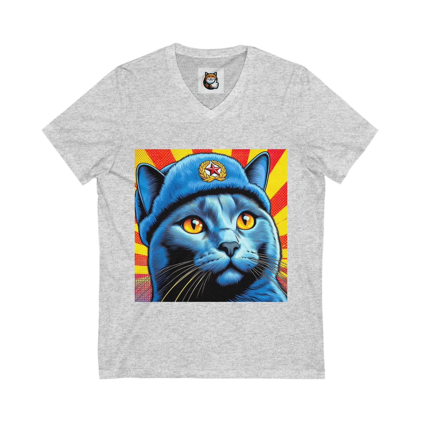 Russian Blue Cat blue beauty Jersey Short Sleeve V-Neck Tee