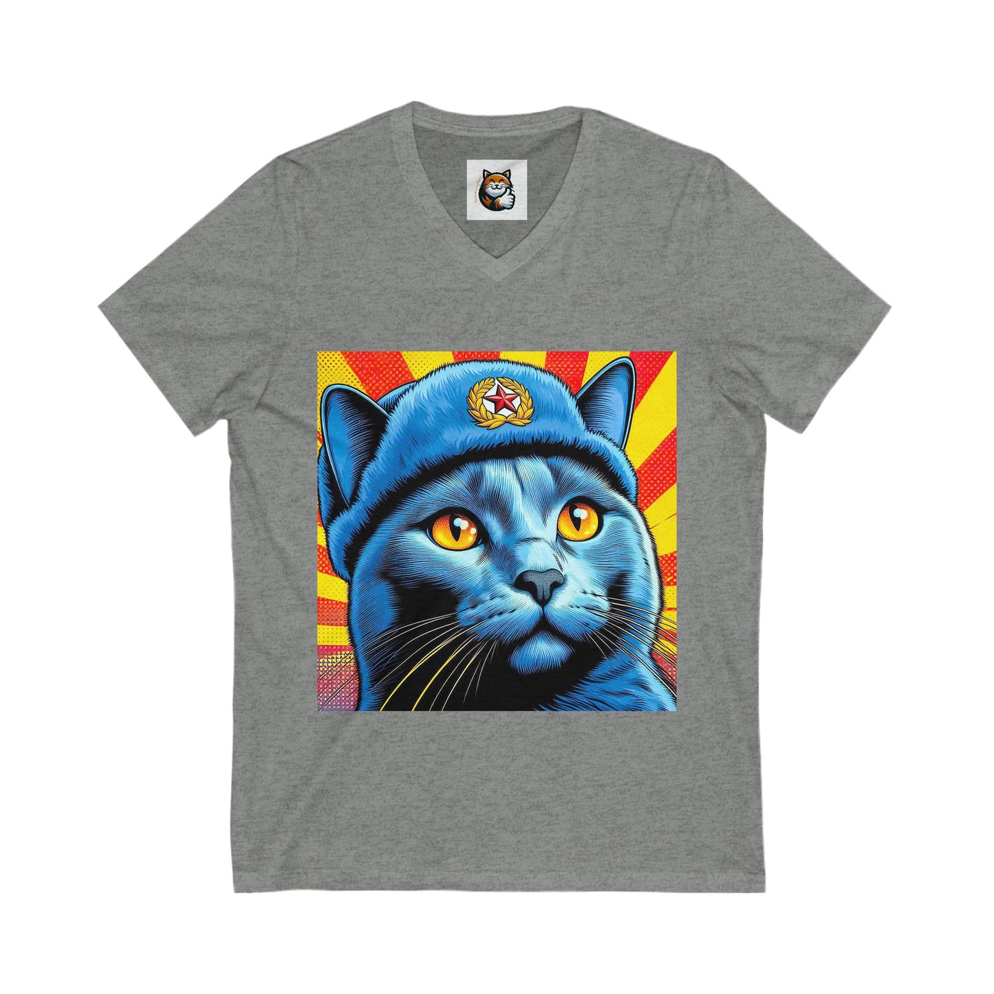 Russian Blue Cat blue beauty Jersey Short Sleeve V-Neck Tee