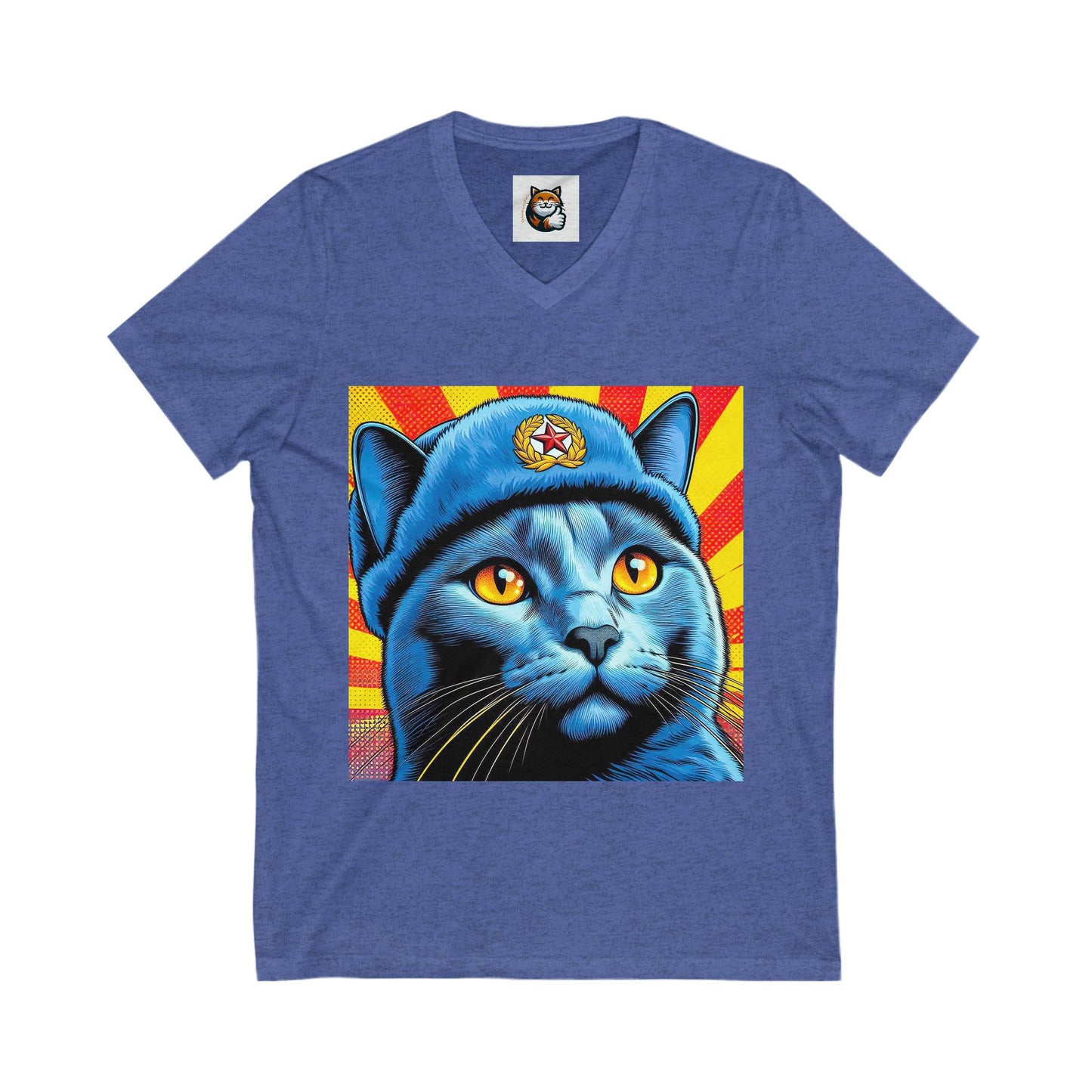 Russian Blue Cat blue beauty Jersey Short Sleeve V-Neck Tee