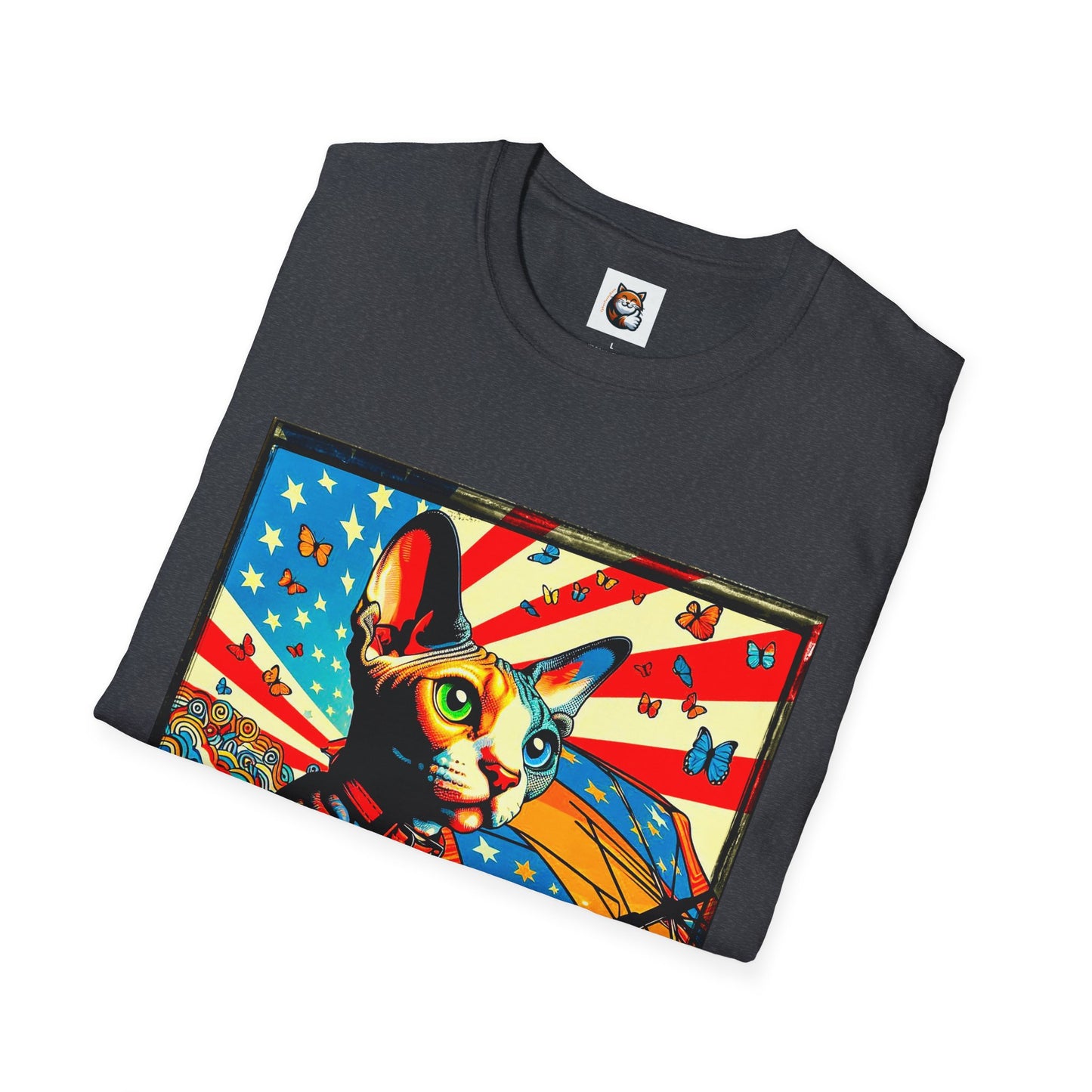 Devon Rex Cat American flag  Softstyle T-Shirt