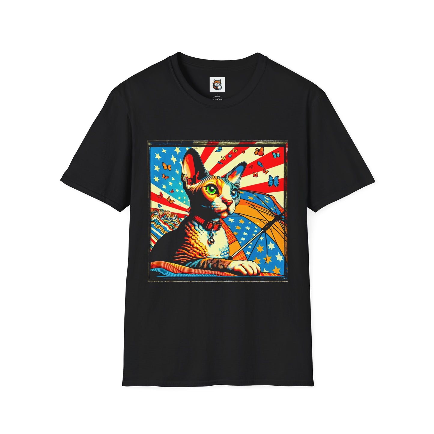 Devon Rex Cat American flag  Softstyle T-Shirt