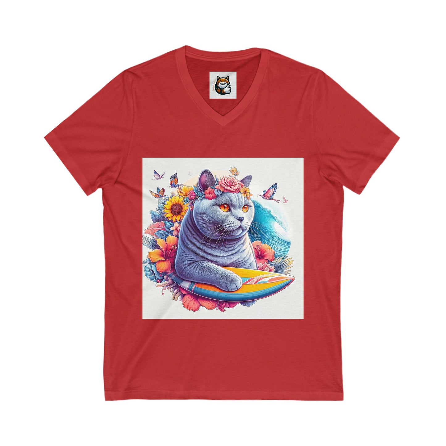 British Shorthair surfing   Jersey Short Sleeve V-Neck Tee