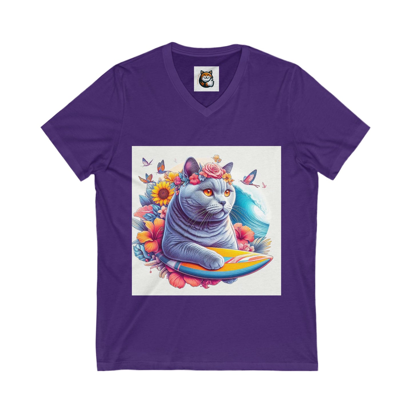 British Shorthair surfing   Jersey Short Sleeve V-Neck Tee