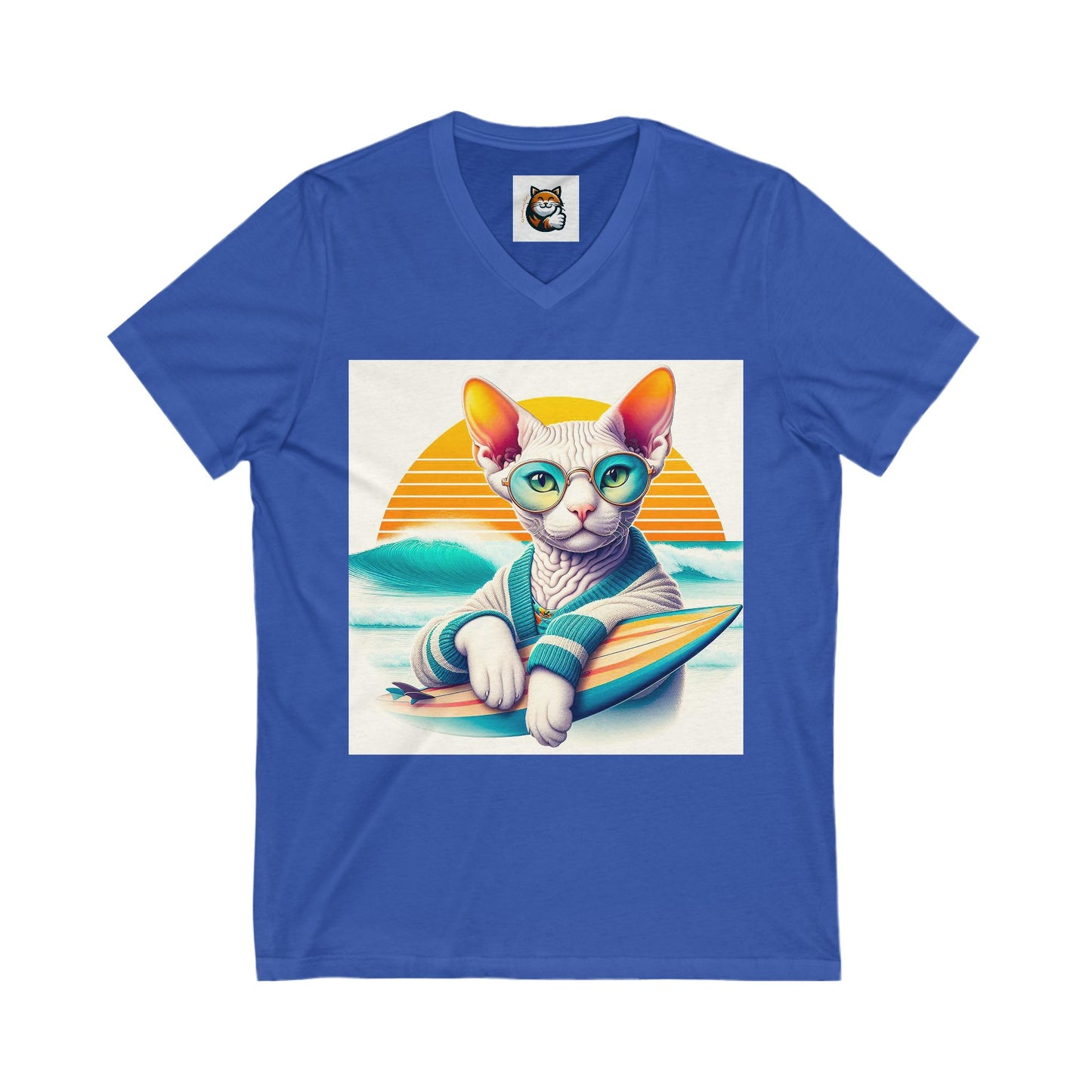 Devon Rex Cat Unisex Jersey Short Sleeve V-Neck Tee