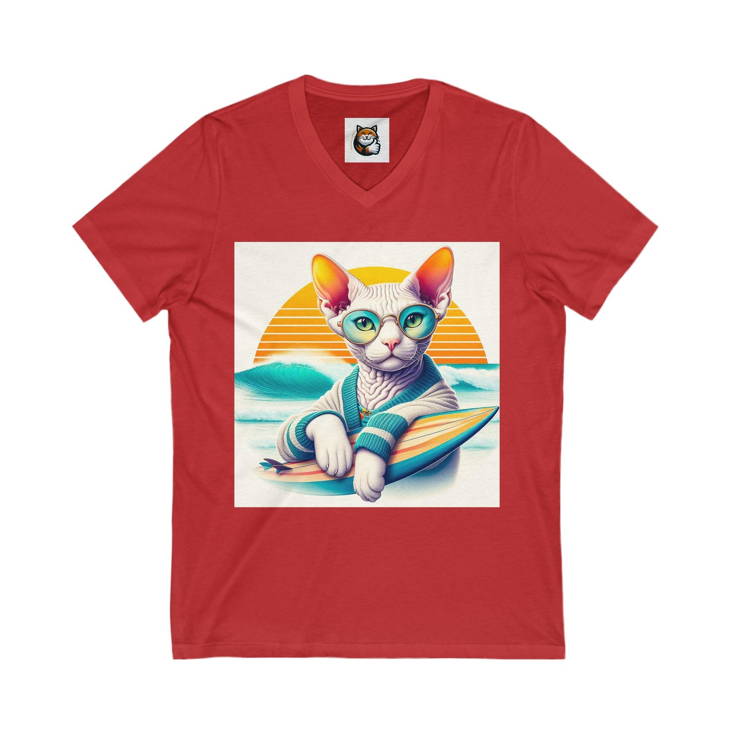 Devon Rex Cat Unisex Jersey Short Sleeve V-Neck Tee