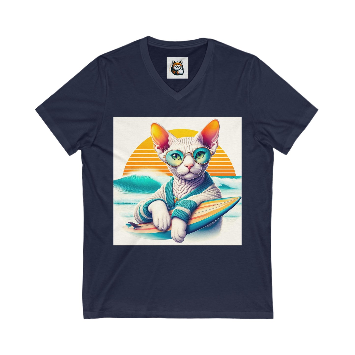 Devon Rex Cat Unisex Jersey Short Sleeve V-Neck Tee