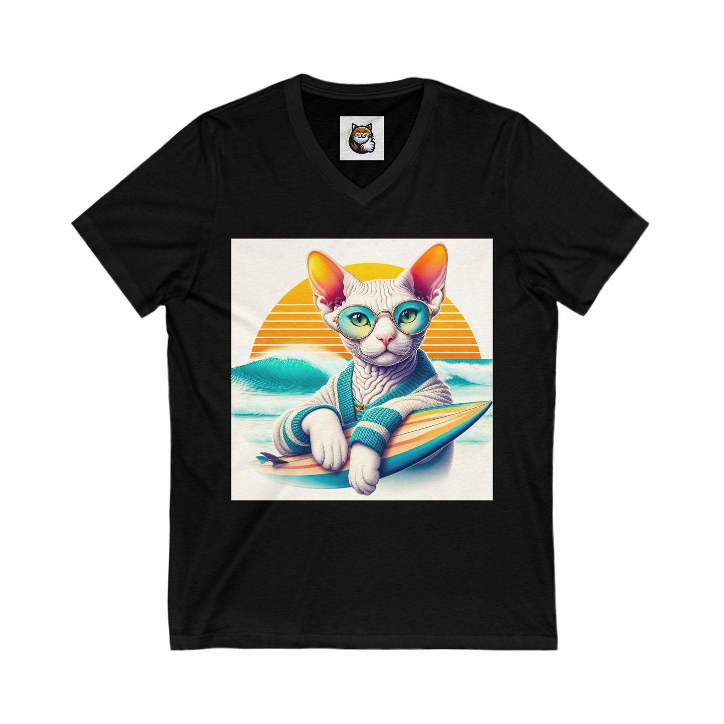 Devon Rex Cat Unisex Jersey Short Sleeve V-Neck Tee