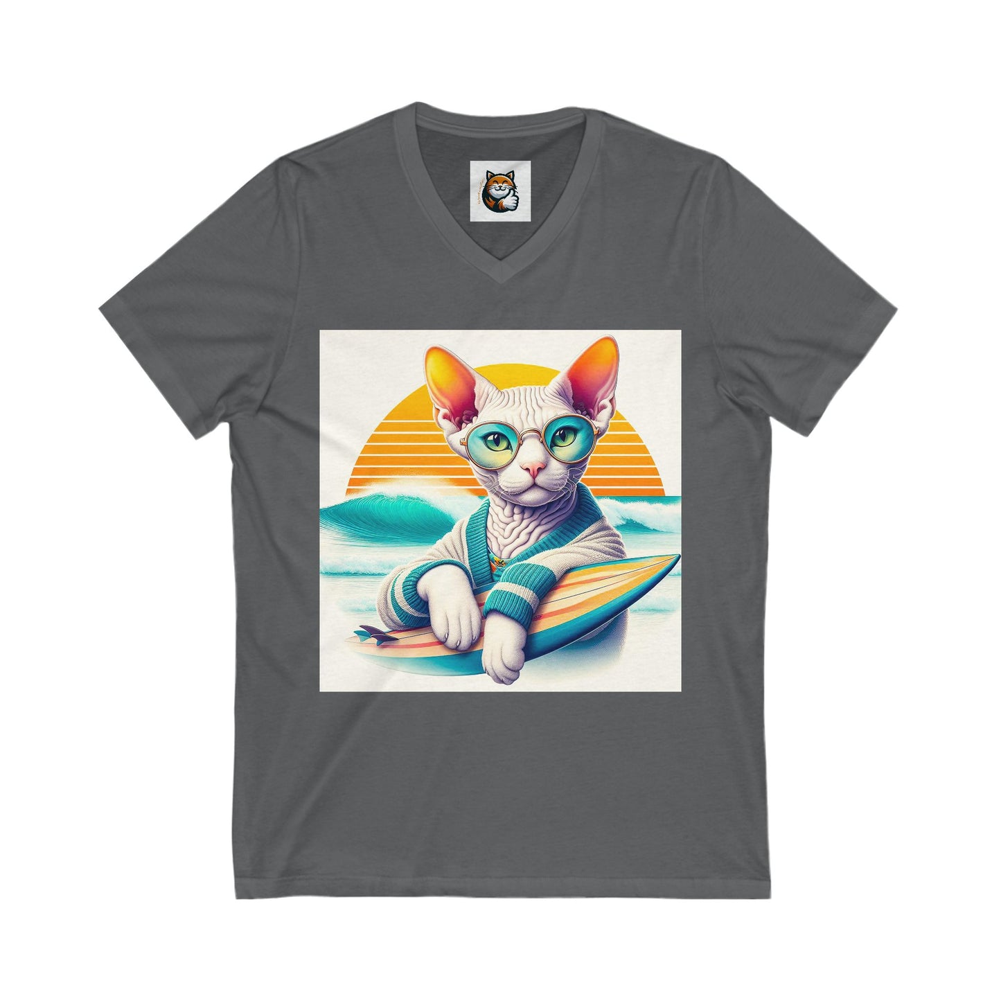 Devon Rex Cat Unisex Jersey Short Sleeve V-Neck Tee