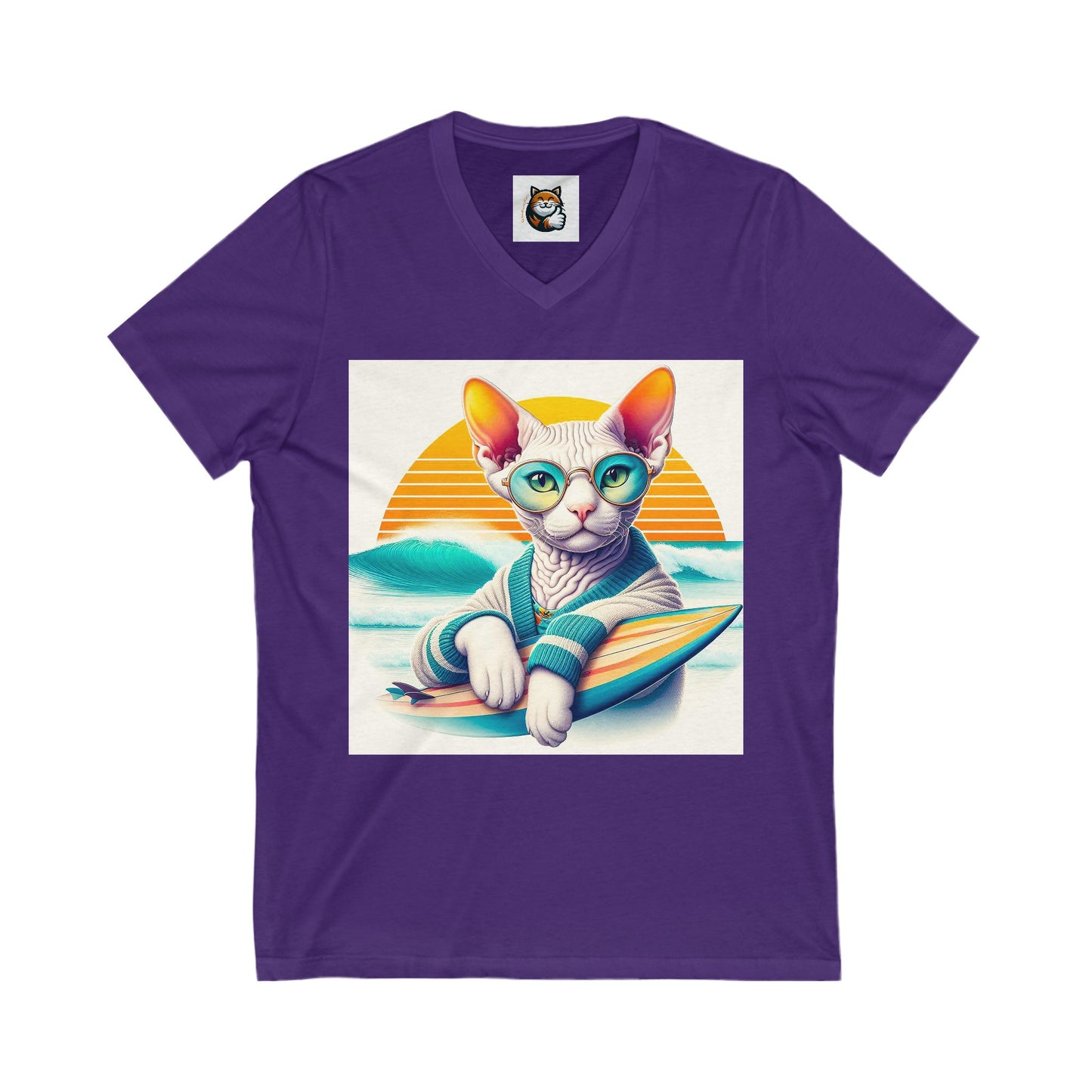 Devon Rex Cat Unisex Jersey Short Sleeve V-Neck Tee