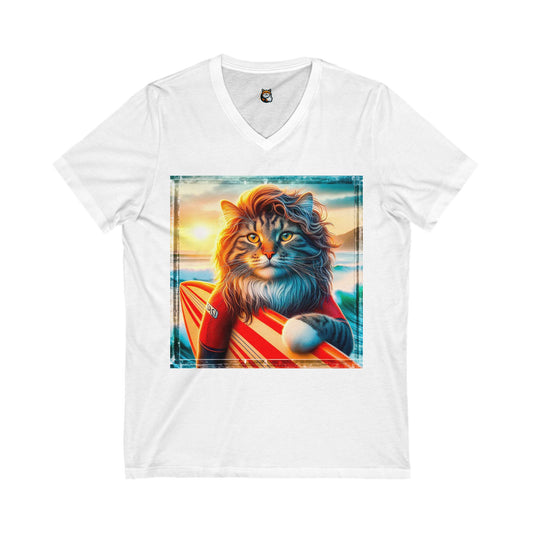 Norwegian Forest Cat Unisex Jersey Short Sleeve V-Neck Tee