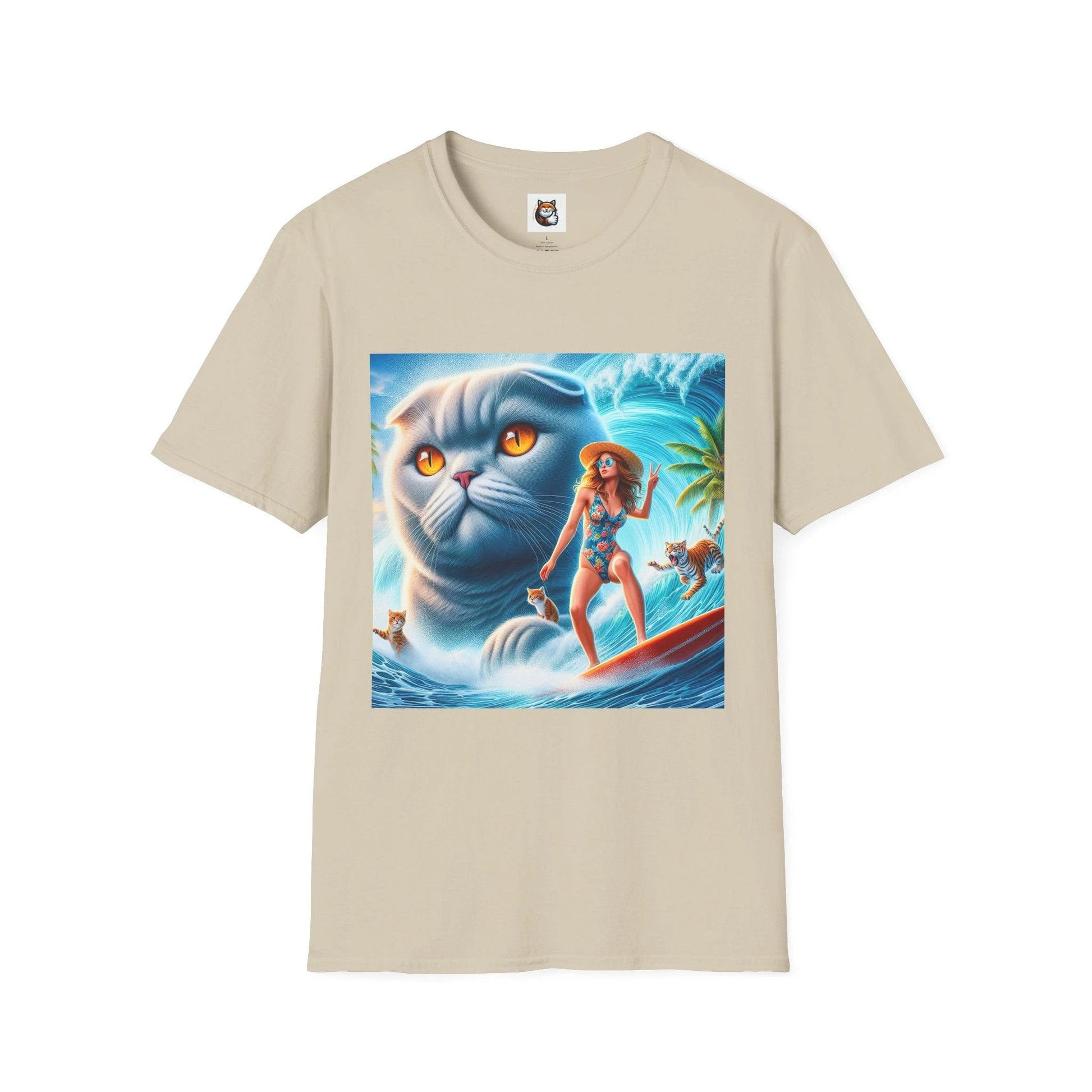 Scottish Fold Cat surfer girl T-Shirt by Printify
