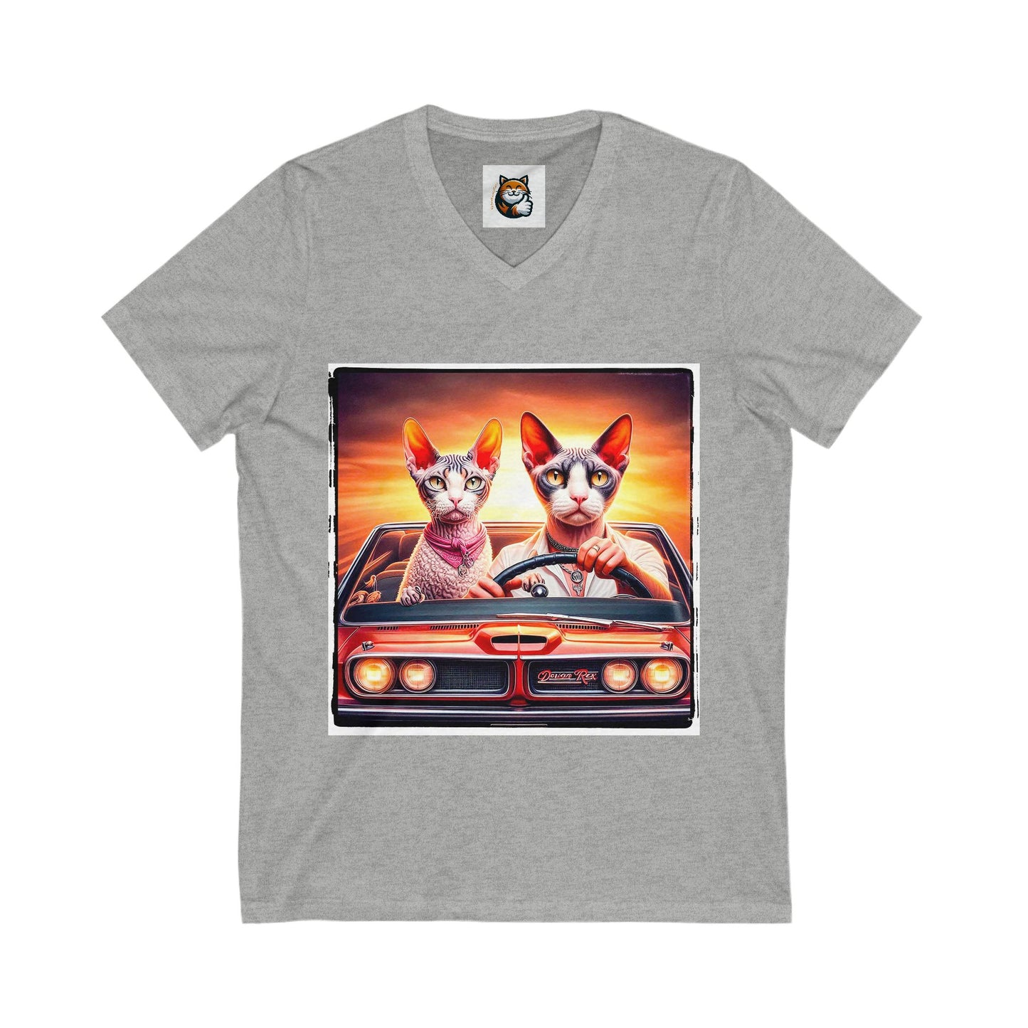 Wacky Devon Rex Cat driving car  Jersey Short Sleeve V-Neck Tee
