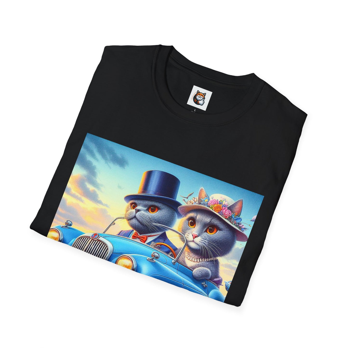 Russian Blue Cat driving couple  T-Shirt