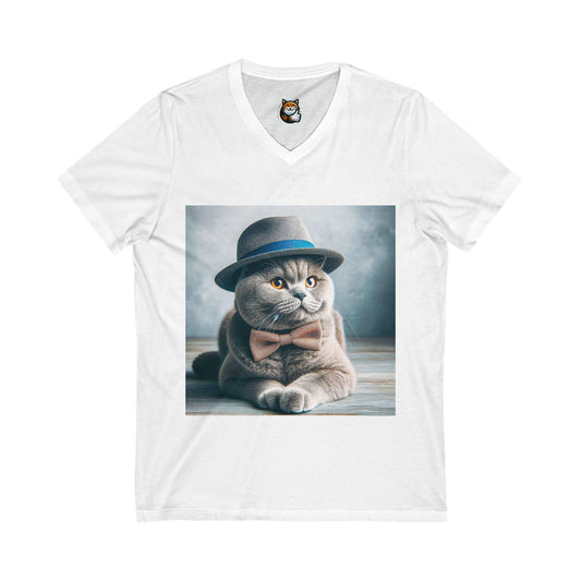 British Shorthair pretty boy Jersey Short Sleeve V-Neck Tee