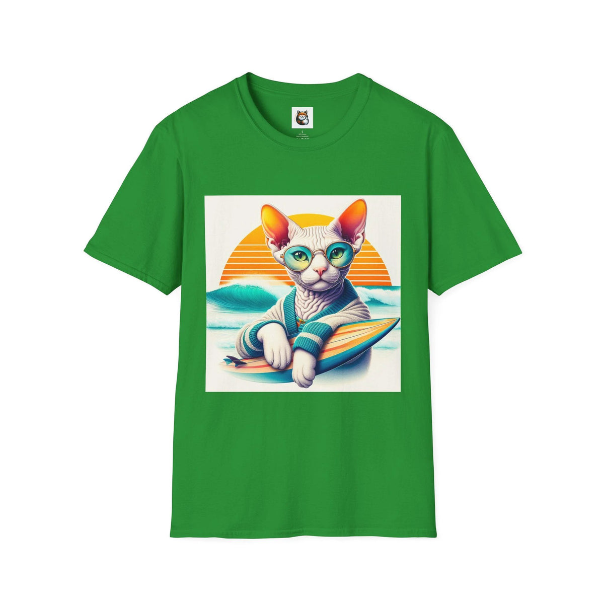 Devon Rex Cat surfing beauty Softstyle T-Shirt by Printify