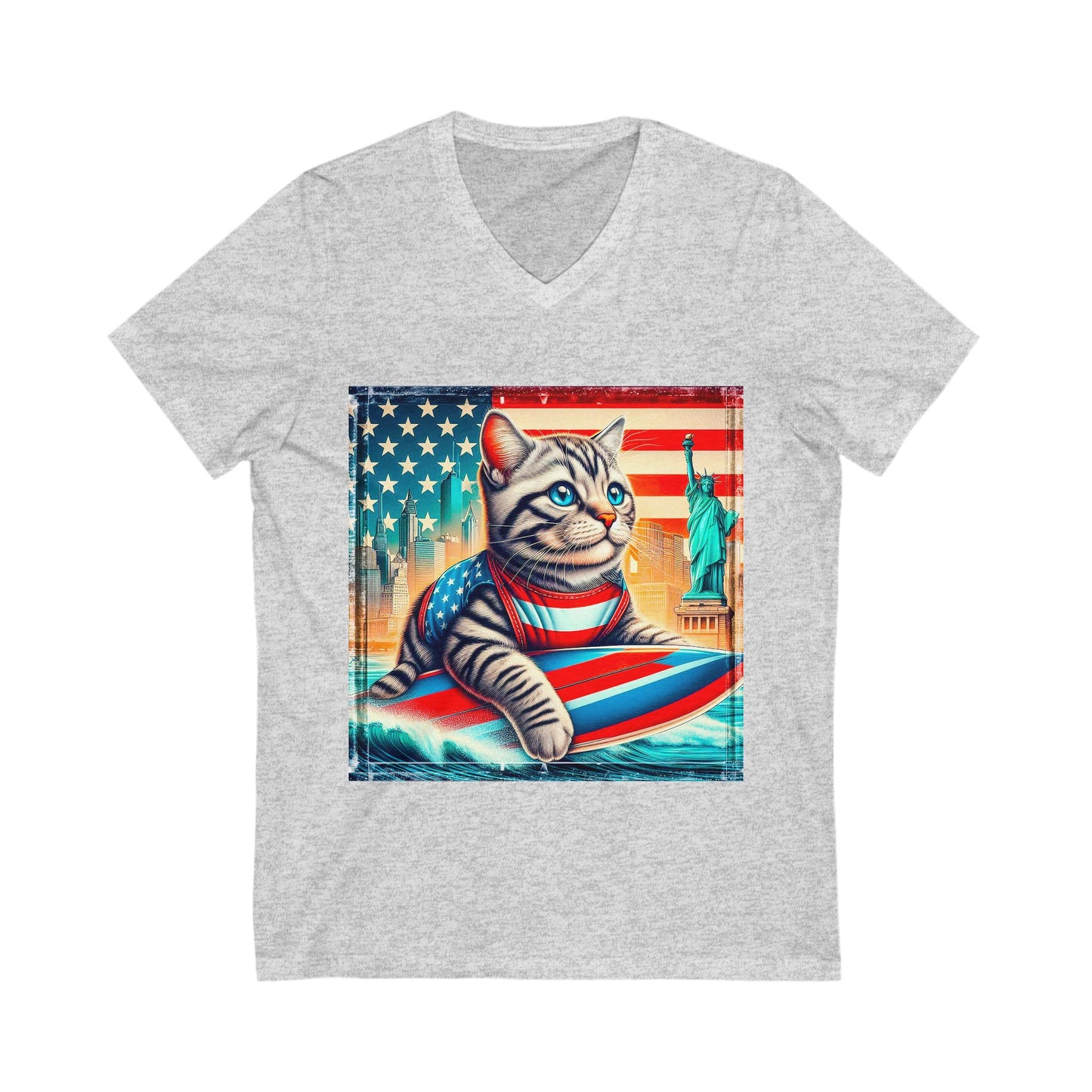 American Shorthair American flag Jersey Short Sleeve V-Neck Tee