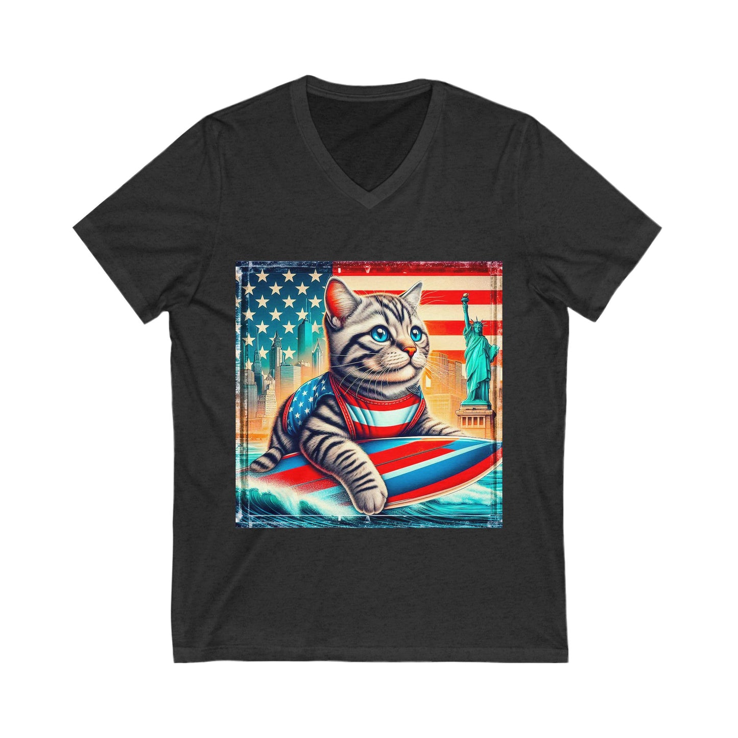 American Shorthair American flag Jersey Short Sleeve V-Neck Tee
