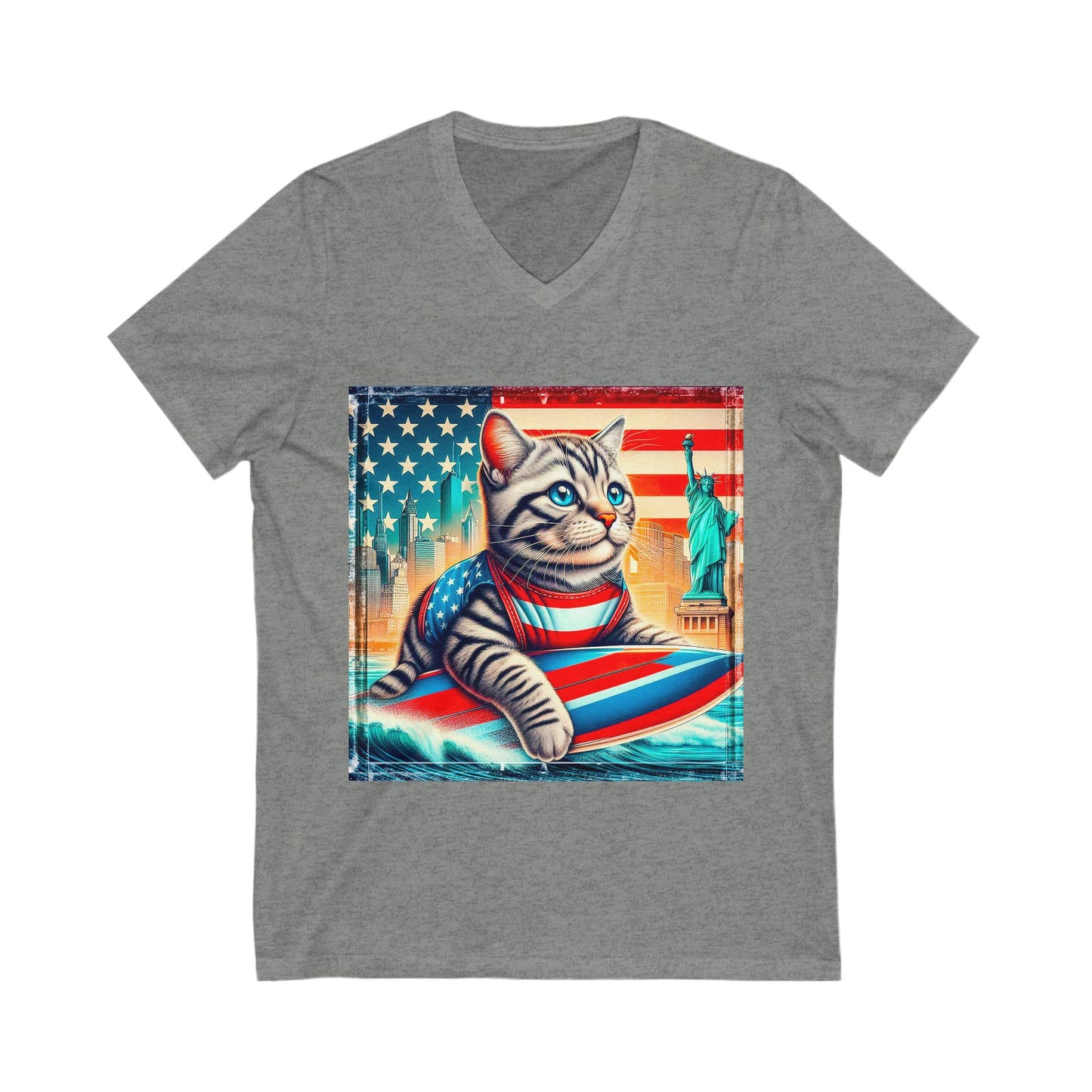 American Shorthair American flag Jersey Short Sleeve V-Neck Tee