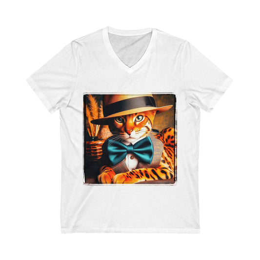 Bengal Unisex  bow tie cutie Jersey Short Sleeve V-Neck Tee