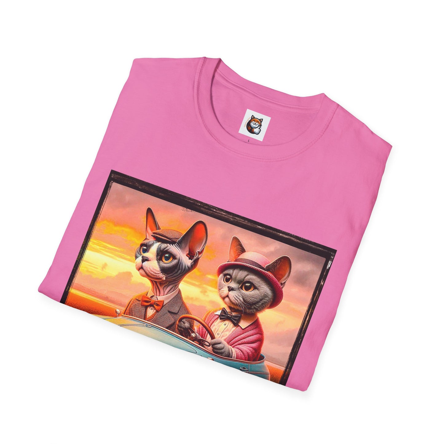 Wacky Devon Rex driving Unisex Softstyle T-Shirt
